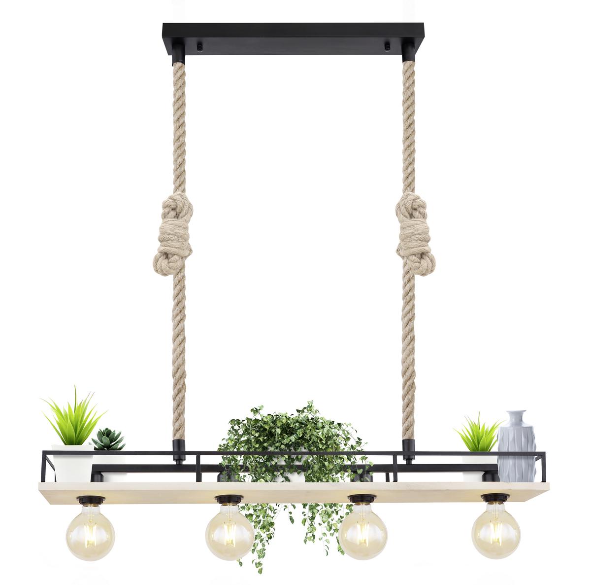 Hängeleuchte 15458-4H in Braun/Schwarz max. 60 Watt - Schwarz/Braun, Basics, Naturmaterialien/Holz (95/15/120cm) - Globo