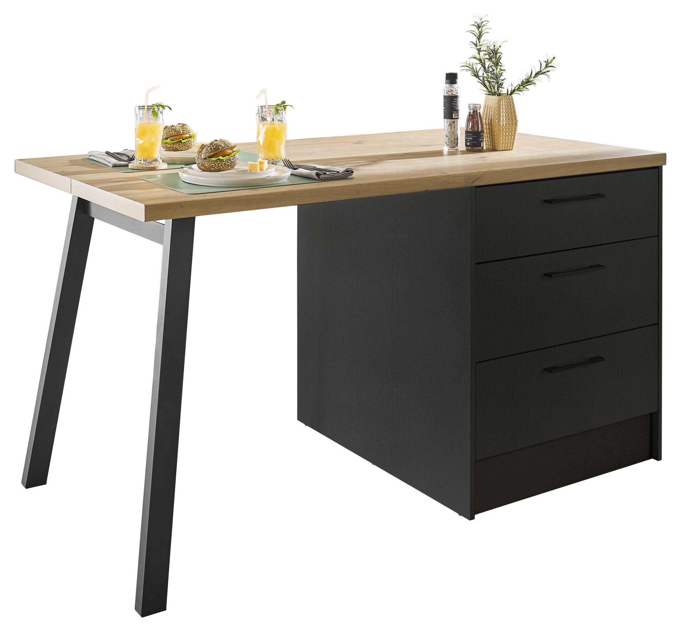 Kücheninsel TURIN I in schwarz/Artisan Eiche - Schwarz/Eiche Artisan, MODERN, Holzwerkstoff/Metall (150/91/90cm)