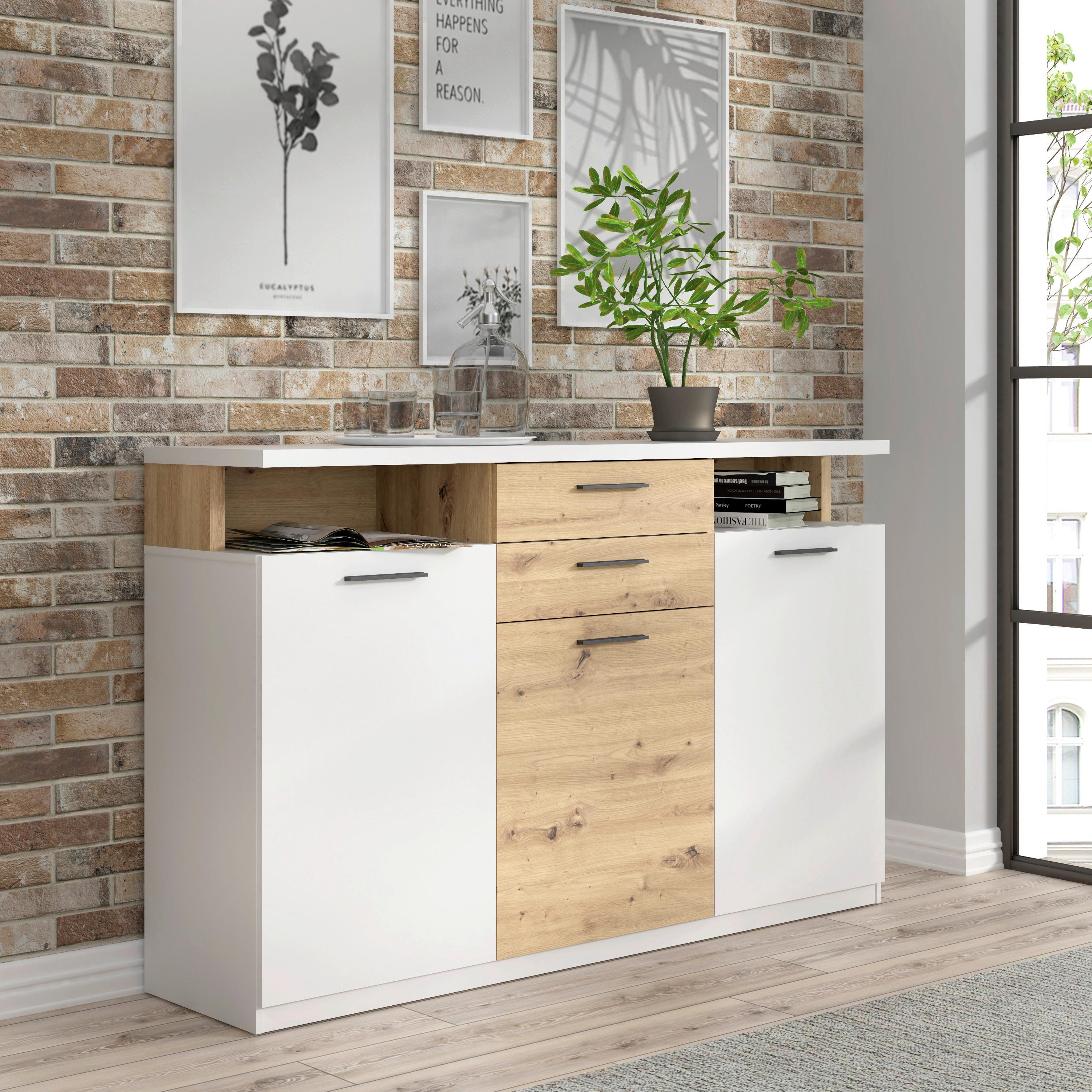 Sideboard in Weiss/Eichefarben - Weiss/Eichefarben, Modern, Holzwerkstoff/Kunststoff (169,6/106,5/42cm) - Mömax