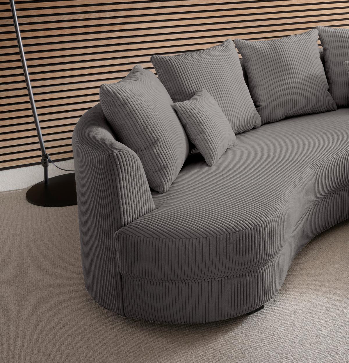 Wohnlandschaft Limoncello grau Cord - Schwarz/Grau, Design, Kunststoff/Textil (300/160cm) - Livetastic