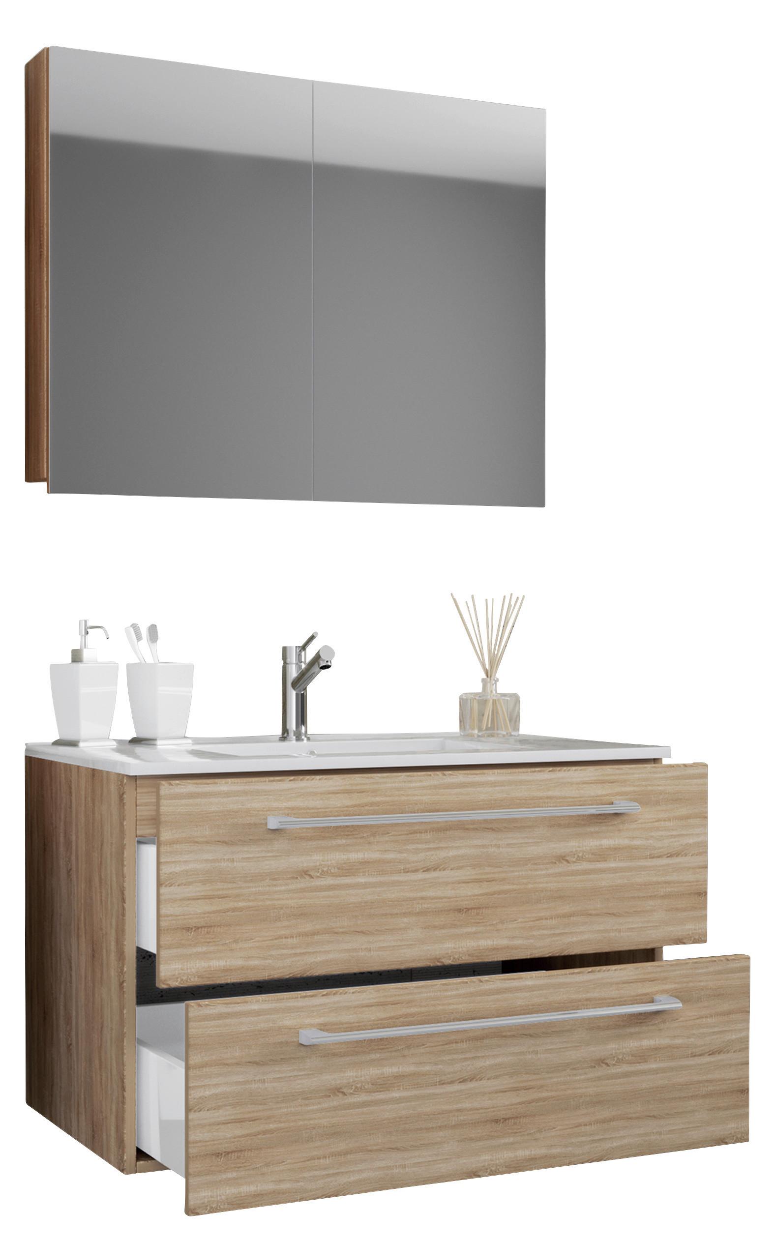 Kopalnica Badinos, Hrast - bela/barve aluminija, Moderno, kovina/leseni material (80cm) - MID.YOU