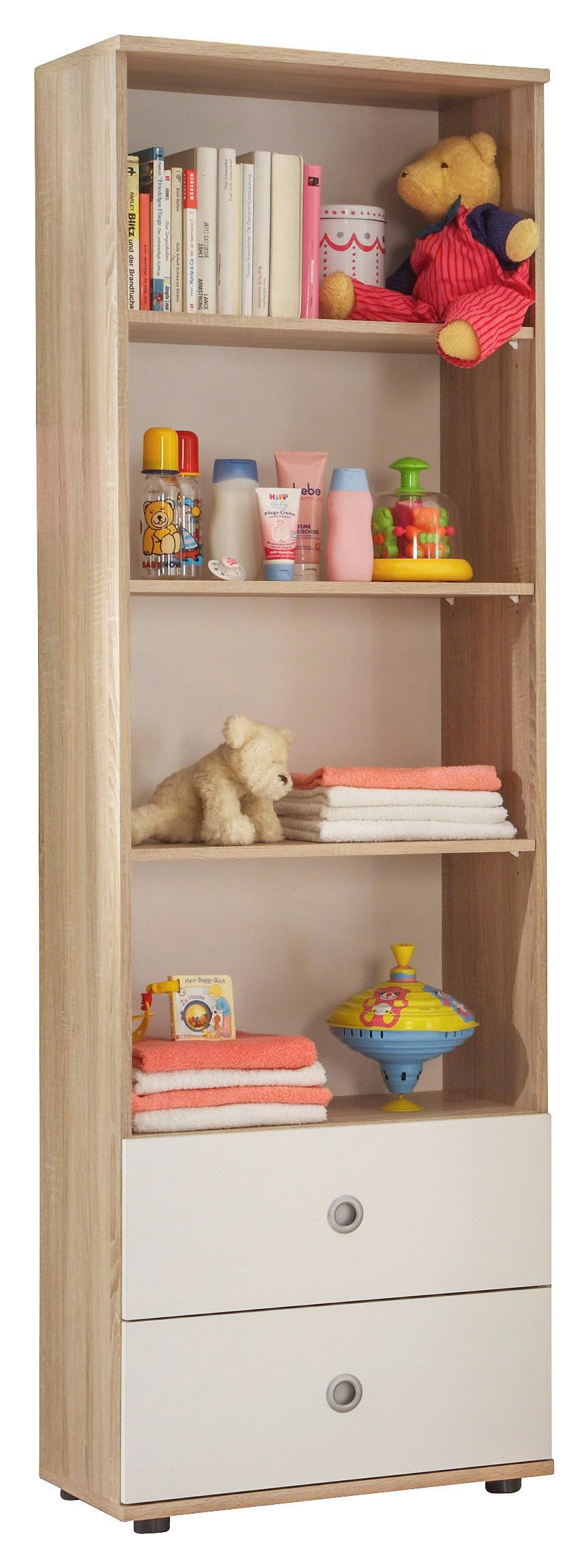 Regal Wiki Baby, Hrast, Bela - bela/barve aluminija, Konvencionalno, umetna masa/leseni material (60/191/33cm) - MID.YOU