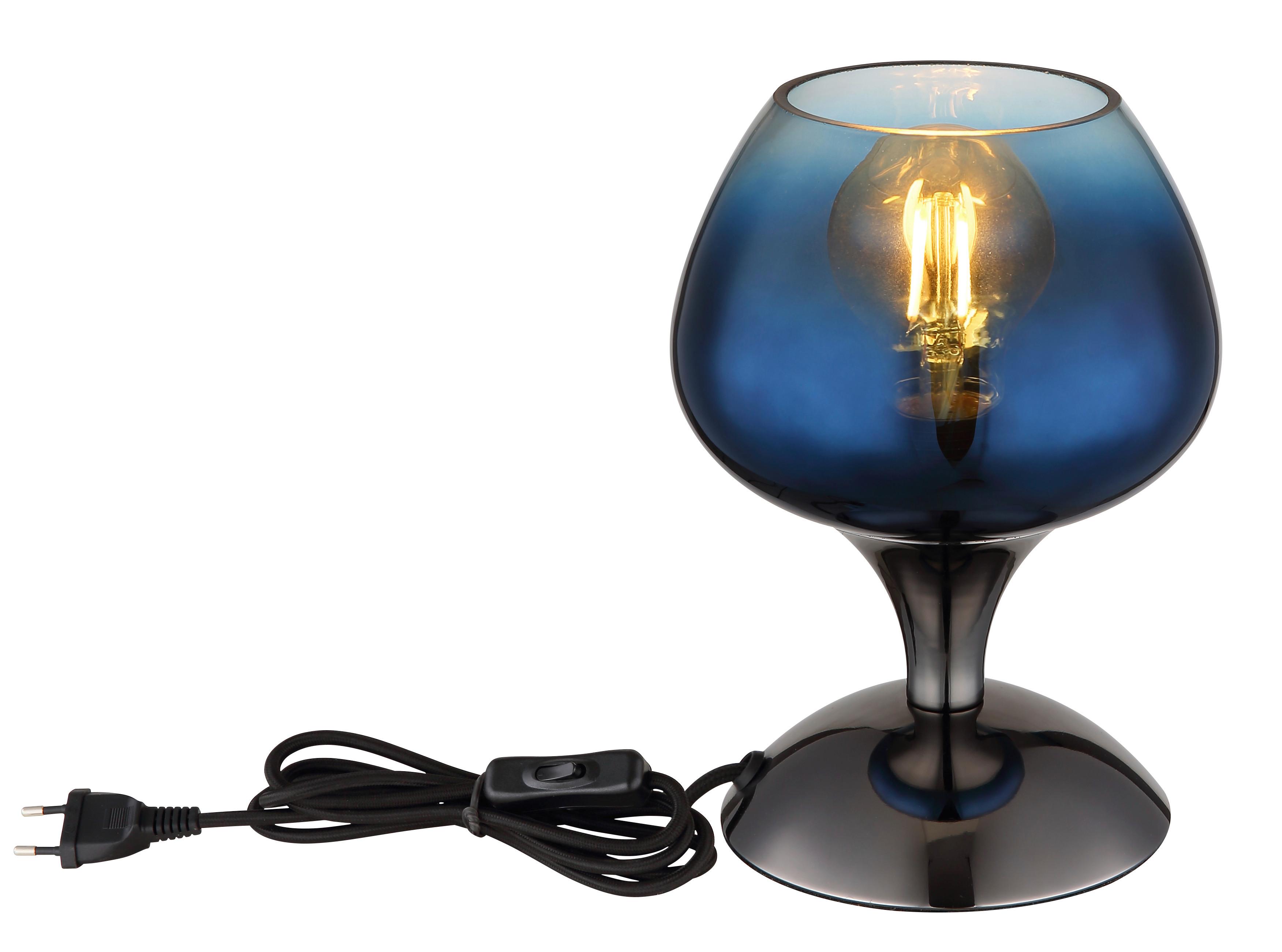 Stolna Svjetiljka Plavo , Crna Boja - crni krom/prozirno, Trend, staklo/metal (15/20,5cm) - Globo