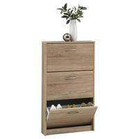 Cipősszekrény 3 Lenyíló Ajtó Step 3 - tölgyfa színű/ezüstszínű, Modern, műanyag/faalapú anyag (58,5/104,5/17cm)