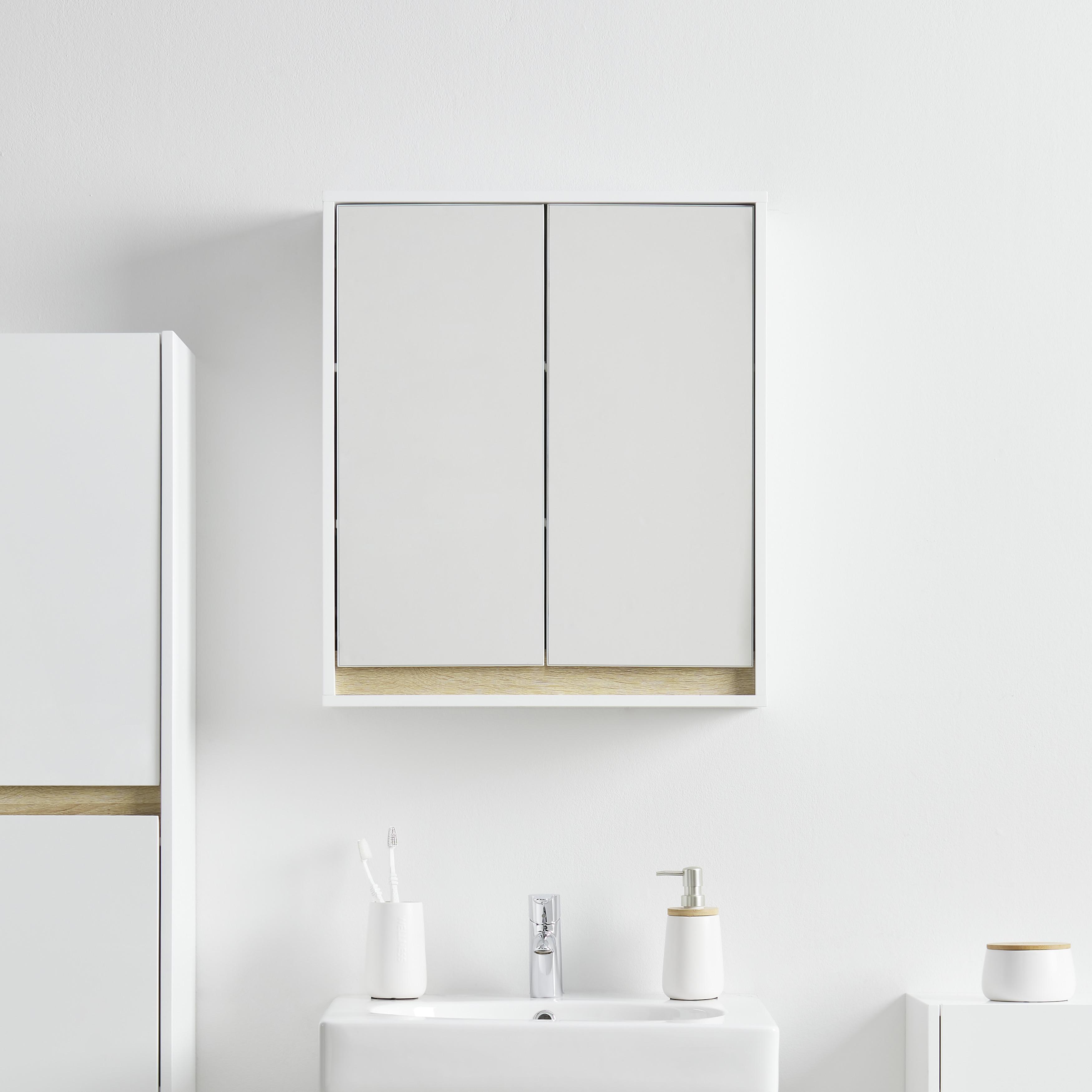 Hängeschrank "Massimo", weiß - Silberfarben/Weiß, MODERN, Glas (60/70/18cm) - Bessagi Home