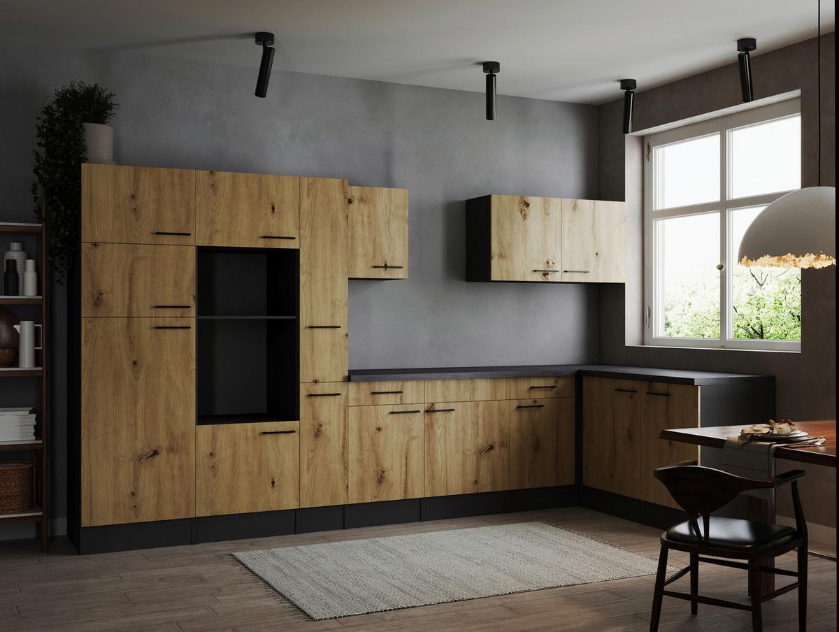 Kotna Kuhinja Brez Aparatov Oliver, 370x172cm - črna/siva, Design, kovina/leseni material (370/172cm) - Respekta