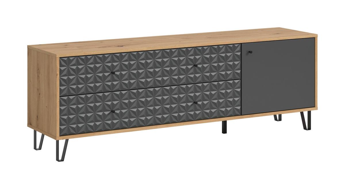 Lowboard Prisma Anthrazit/Eiche Artisan - Anthrazit/Schwarz, Design, Holzwerkstoff/Kunststoff (164/56/40cm) - Livetastic