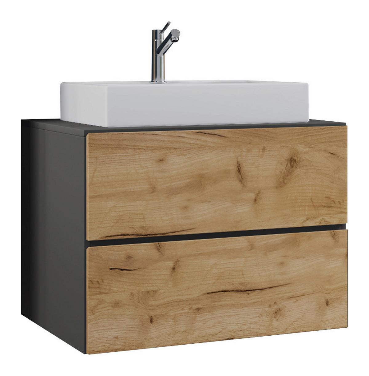 Waschtischkombi Lendas 2-tlg. ca. 80 cm Honigeiche - Honigeiche/Anthrazit, MODERN, Keramik/Holzwerkstoff (80/64,2/51,4cm) - MID.YOU