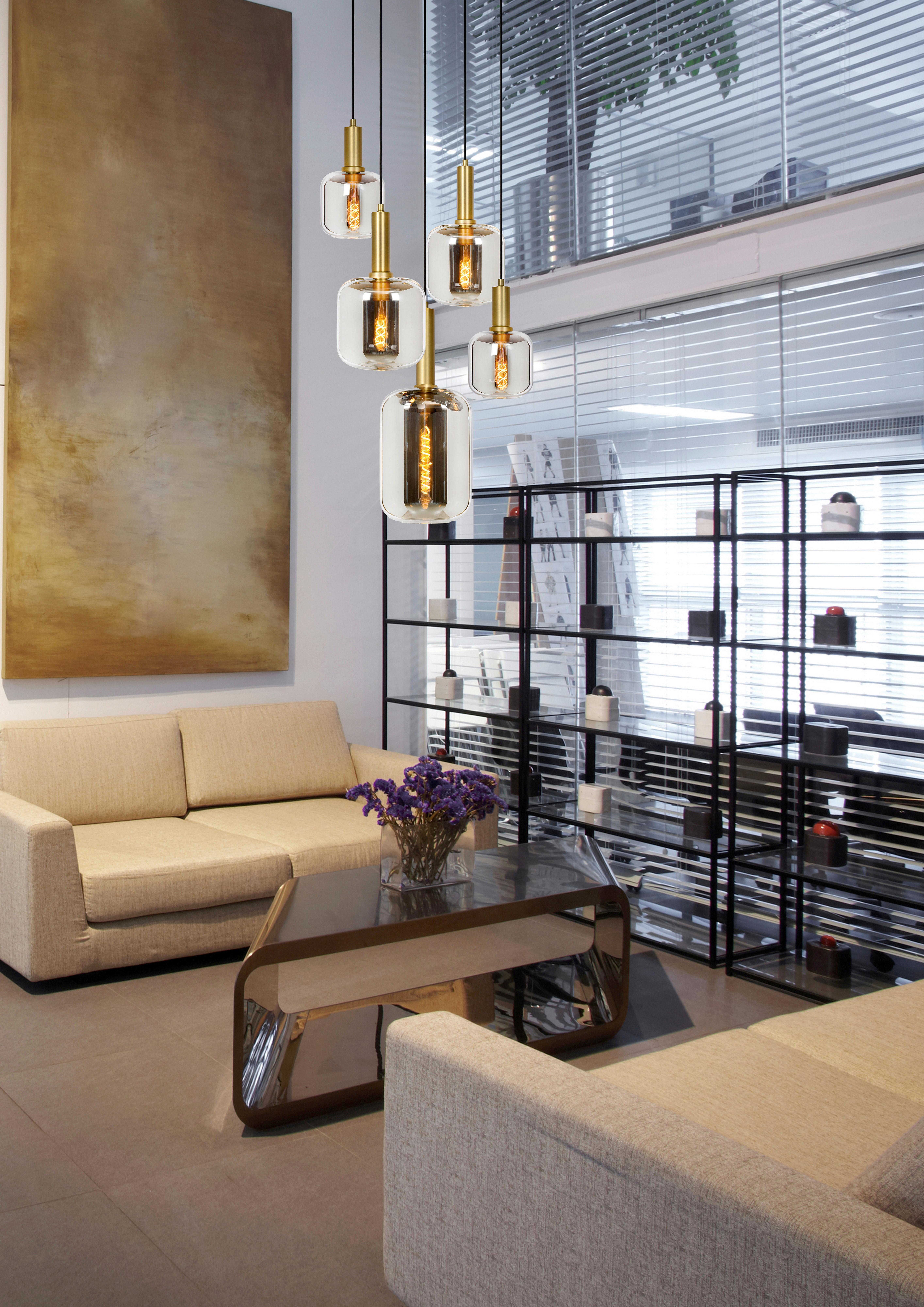 LAMPA WISZĄCA 45494/15/65 JOANET - jasnoszary, Design, szkło (71/180cm) - Lucide