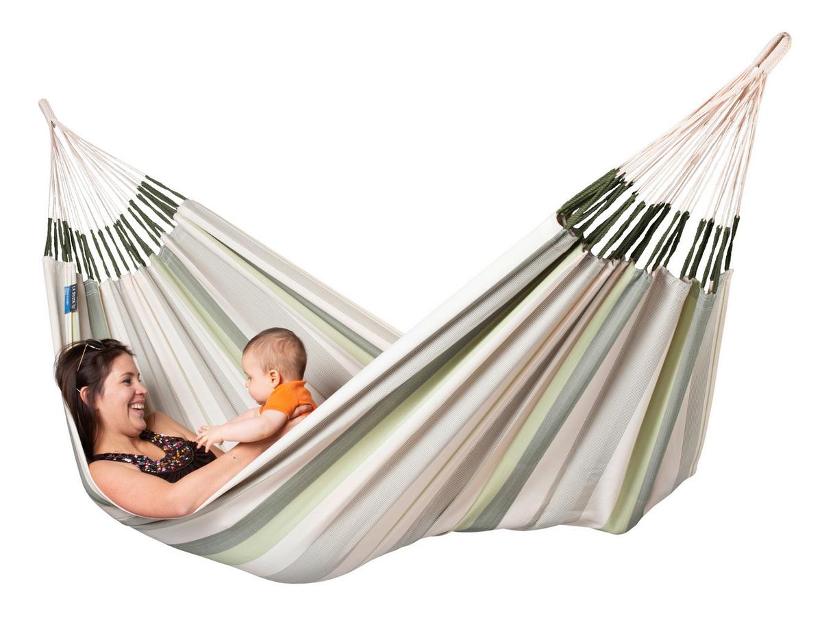 Hängematte Classic Double Hammock Outdoor Weiß/Grün - Weiß/Hellgrün, KONVENTIONELL, Textil (160/350cm) - La Siesta