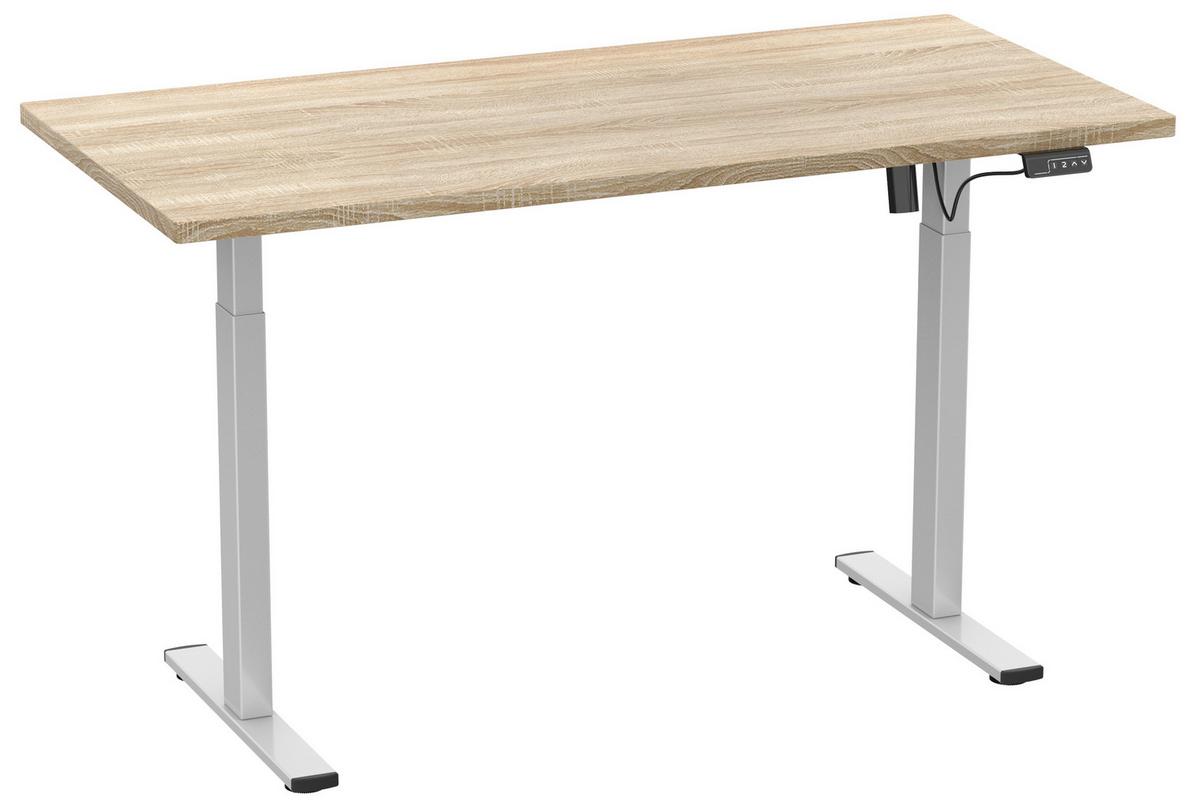 SCHREIBTISCH E-LONA - Silberfarben/Sonoma Eiche, Design, Holzwerkstoff/Metall (160/80/71cm) - MID.YOU