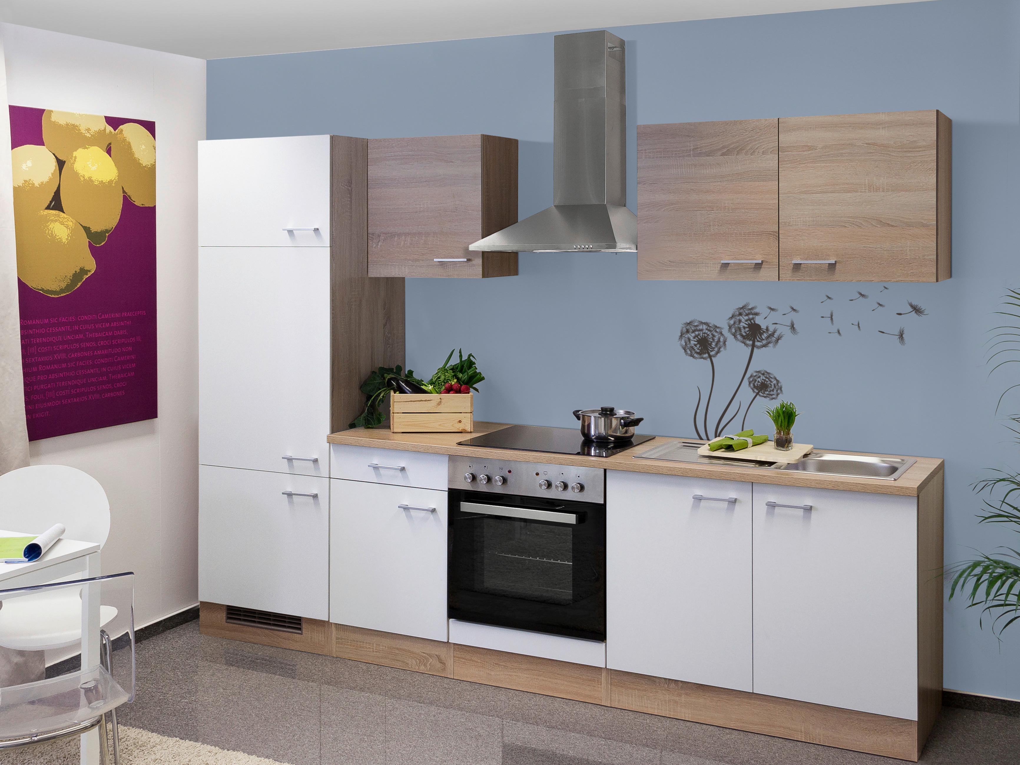 Kuhinjski Blok Z Aparati Samoa, Bela, Barva Hrasta - bela/barve aluminija, Moderno, umetna masa/leseni material (270cm) - FlexWell