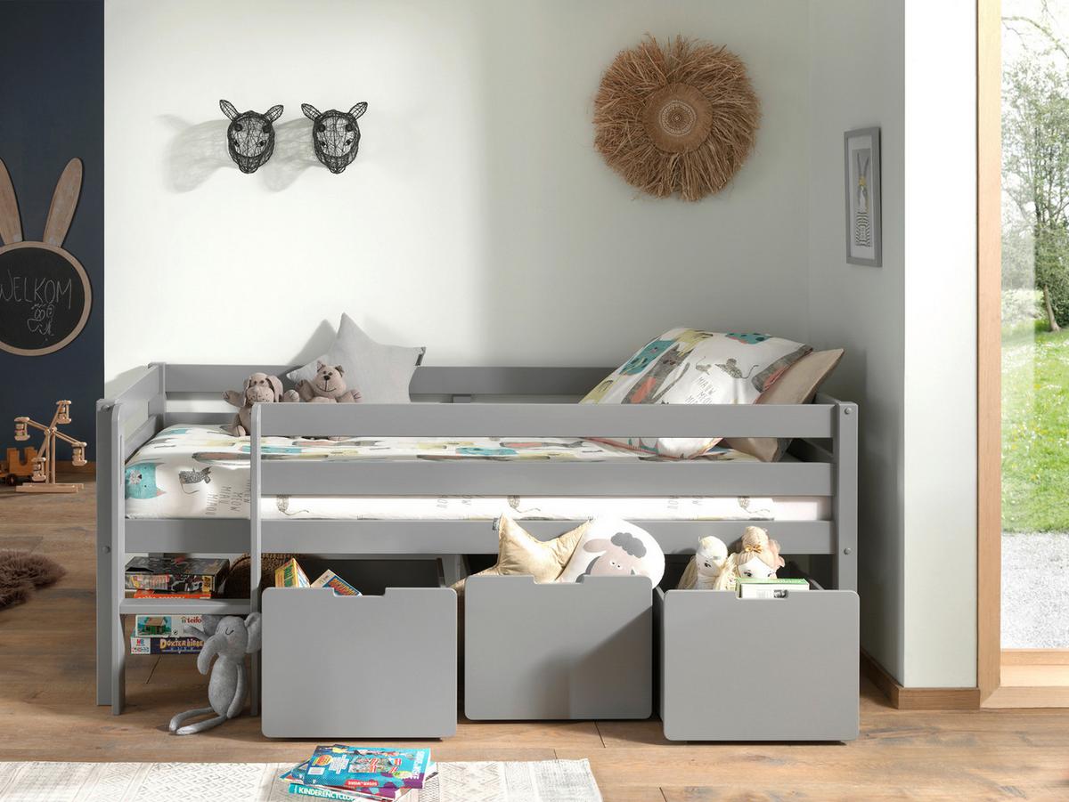 Hochbett Pino mit 3 Schubkästen ca. 90x200cm Grau - Grau, MODERN, Holz/Holzwerkstoff (90/200cm) - MID.YOU