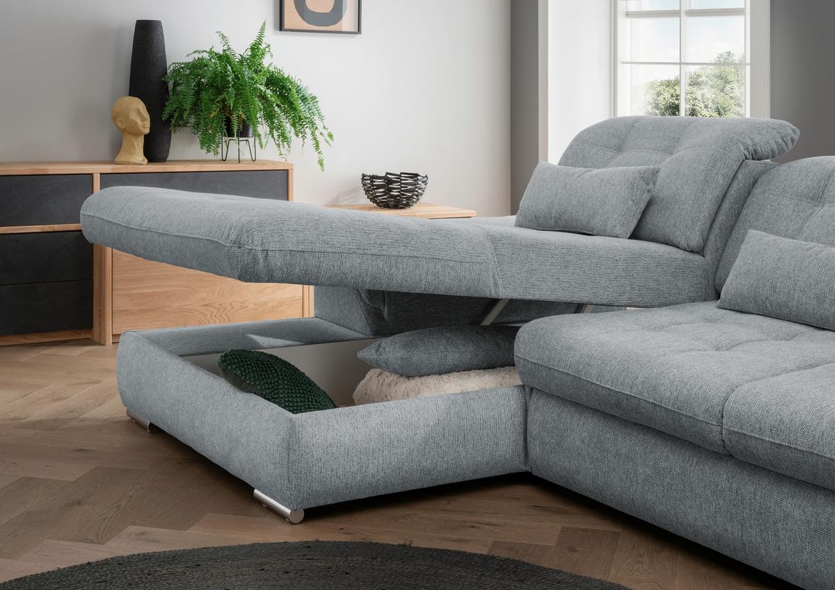Ecksofa Rigatti mit Bettkasten ca. 184x314 cm Silberfarben - Chromfarben/Anthrazit, MODERN, Textil/Metall (184/314cm) - Livetastic