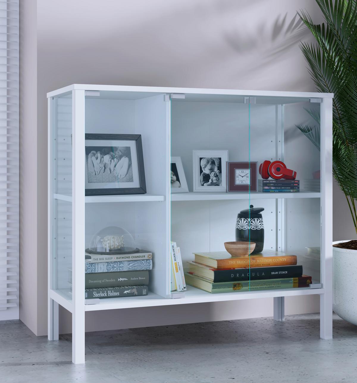 Sideboard Jensol - Klar/Weiss, Design, Glas/Holzwerkstoff (87/80/35cm) - Livetastic