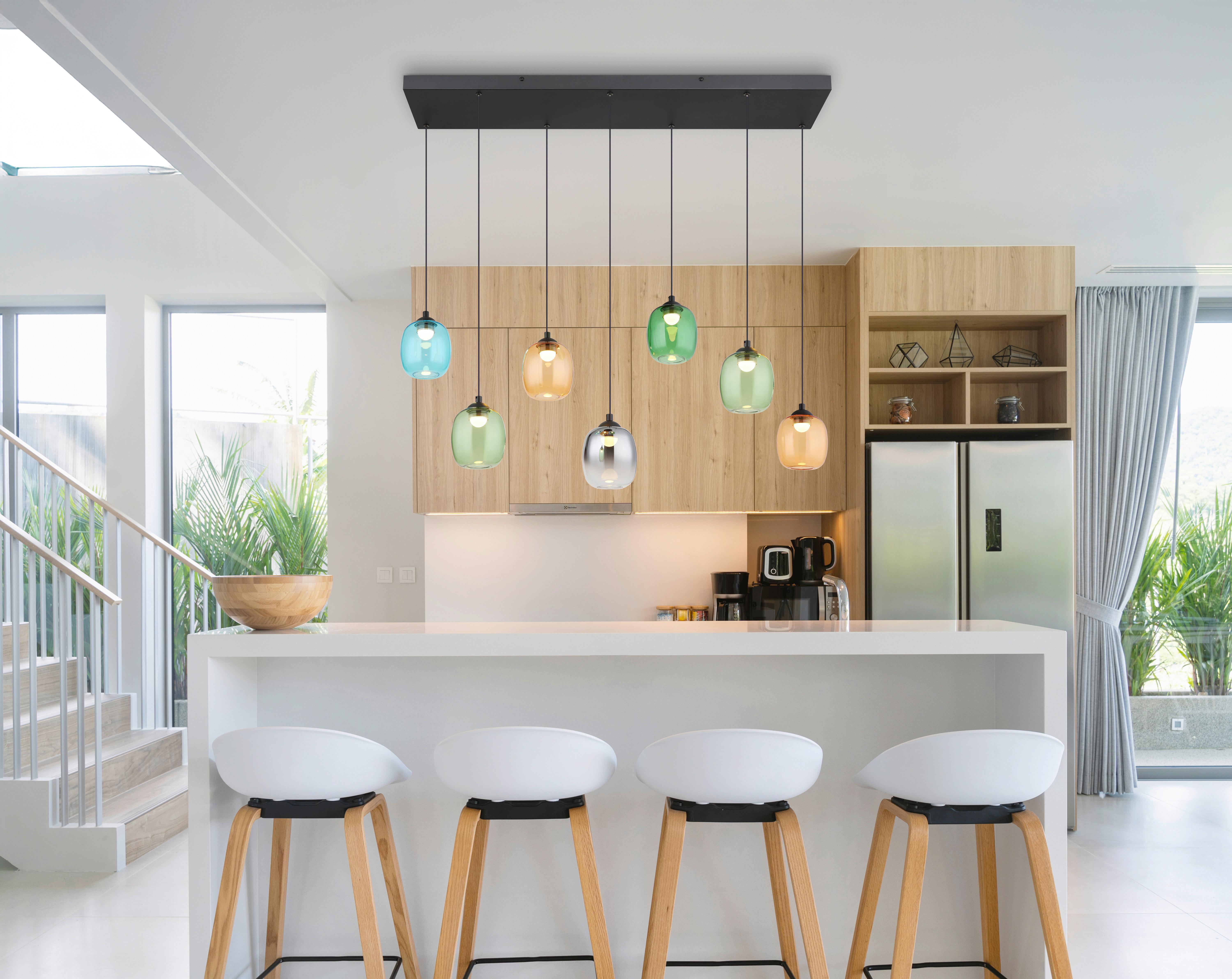 LED-HÄNGELEUCHTE 31470708 MINARA - Blau/Dunkelgrün, Lifestyle, Glas/Kunststoff (102/32/150cm) - Globo