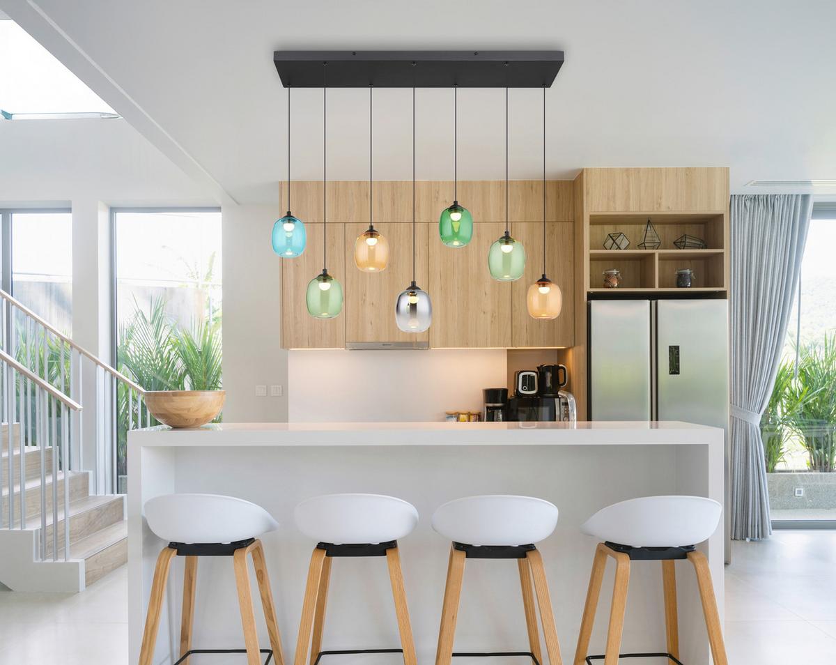 LED-HÄNGELEUCHTE 31470708 MINARA - Blau/Dunkelgrün, Lifestyle, Glas/Kunststoff (102/32/150cm) - Globo