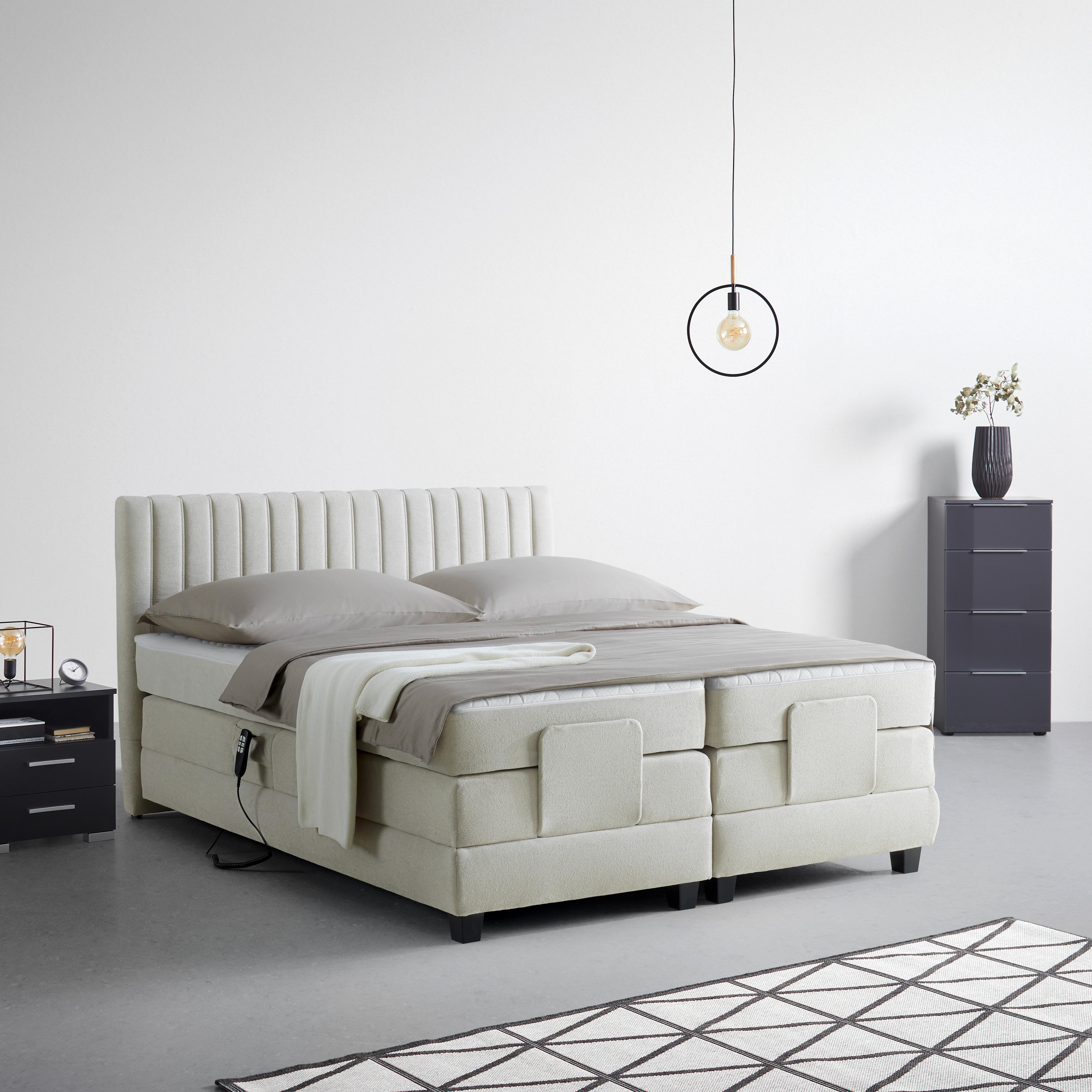 Boxspringbett Dixon Beige ca. 140x200cm - Beige/Schwarz, KONVENTIONELL, Holz/Holzwerkstoff (140/200cm) - Premium Living