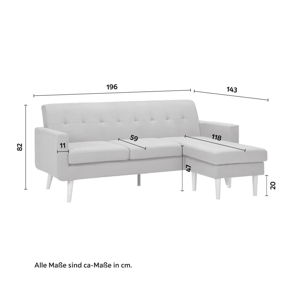 Ecksofa Dunkelgrau "Tamara" - Dunkelgrau/Naturfarben, Modern, Holz/Textil (196/82/143cm) - Bessagi Home
