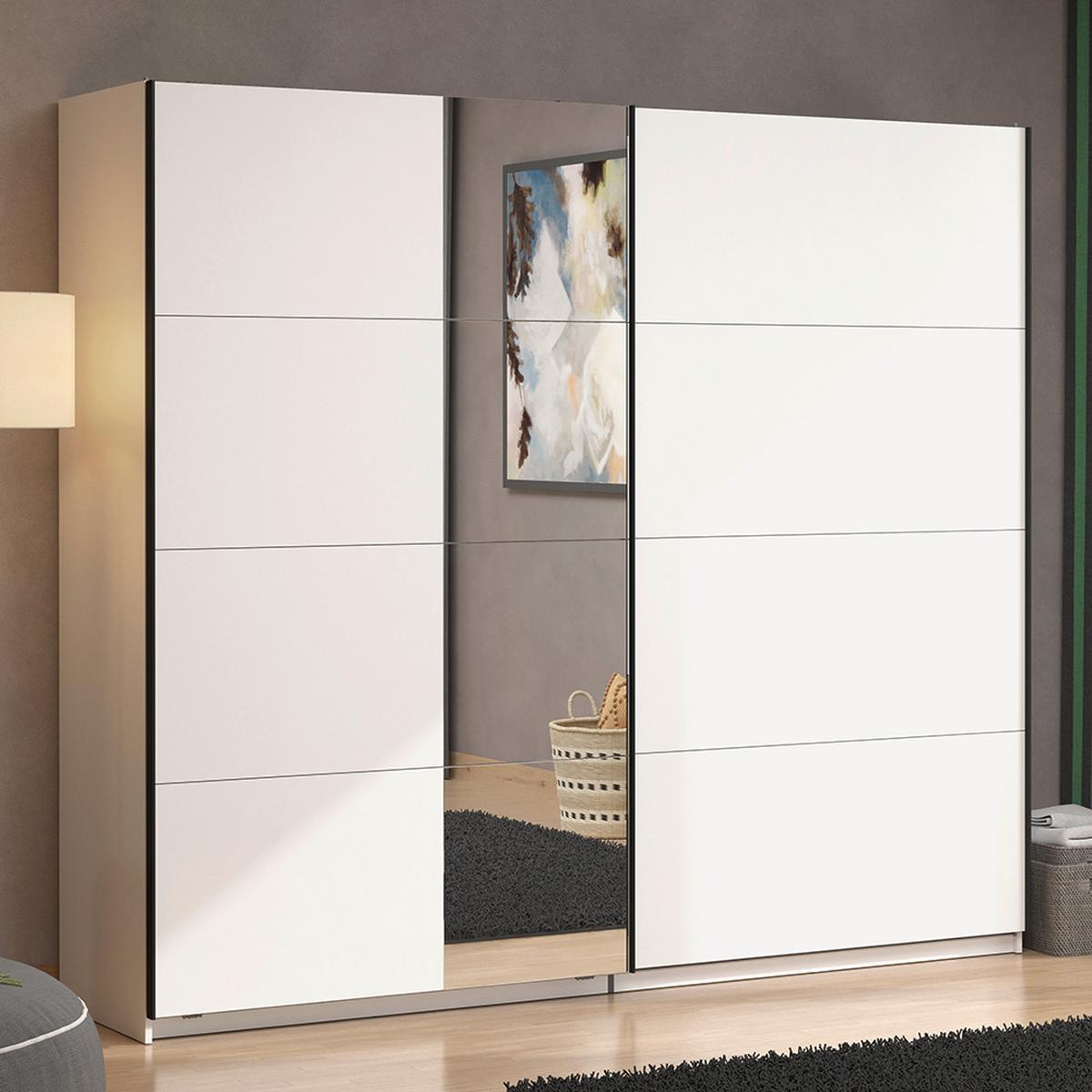 Schwebetürenschrank Gard Weiß - Schwarz/Weiß, KONVENTIONELL, Holzwerkstoff/Metall (245/217/61cm) - Based