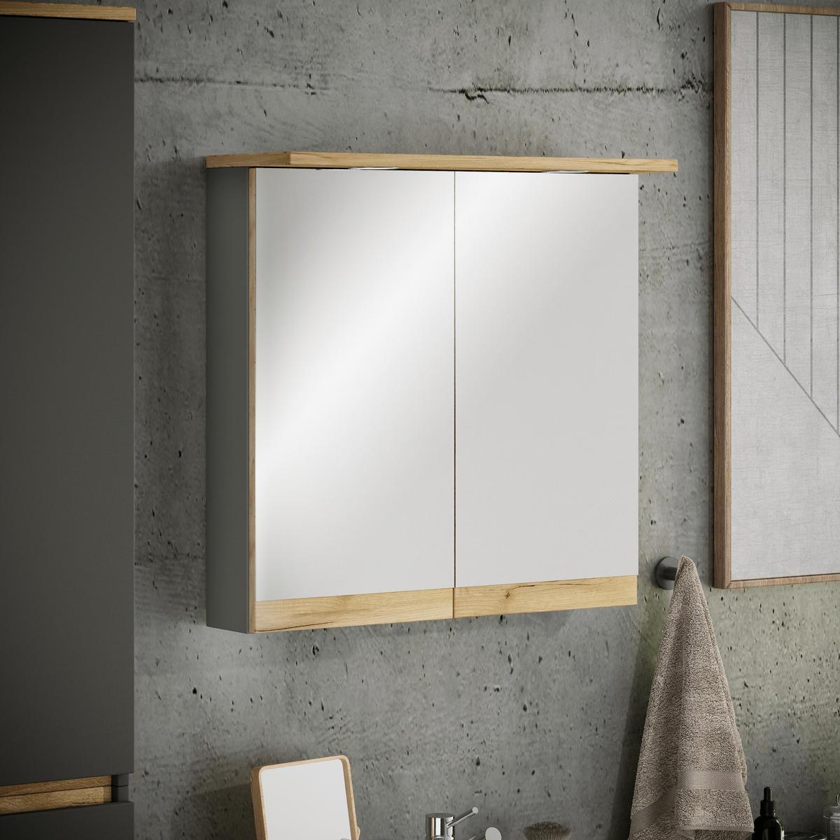 Spiegelschrank Cosila - Honigeiche/Anthrazit, Trend, Glas/Holzwerkstoff (60/59/23cm) - MID.YOU