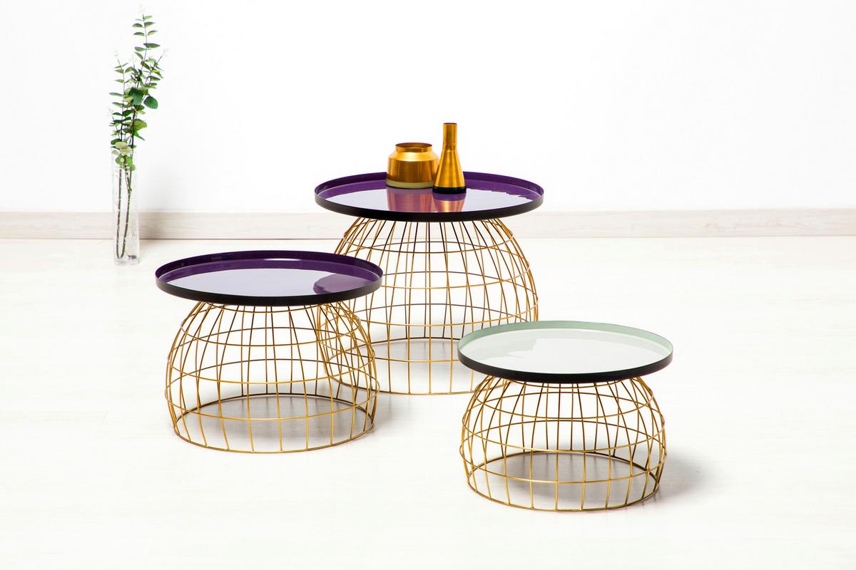 BEISTELLTISCHSET LAUDATIO 460 - Pflaume/Lila, Design, Metall - Kayoom