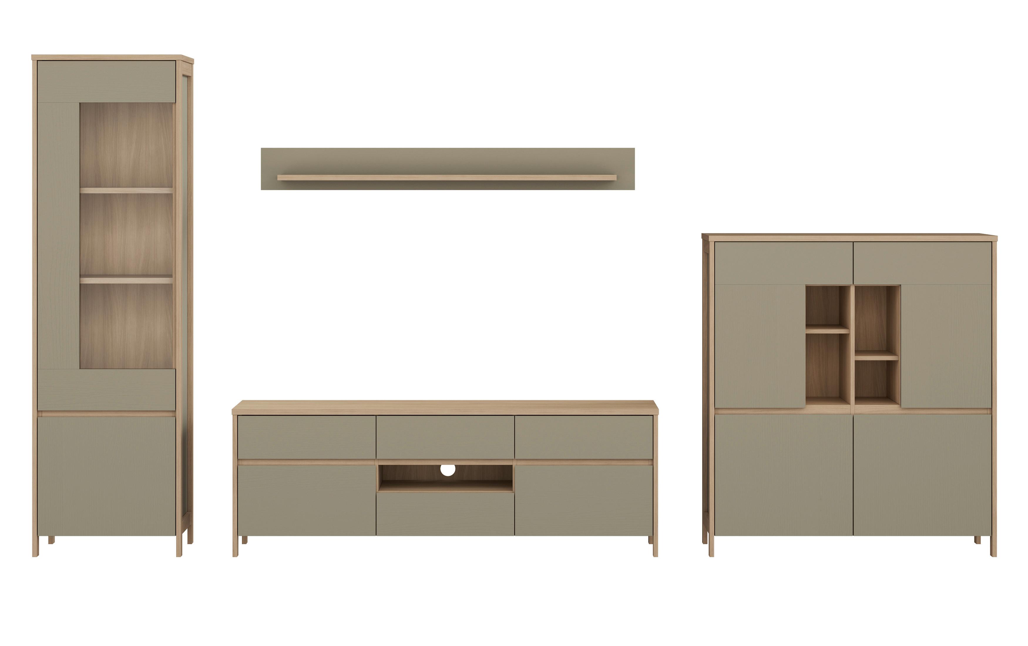 Wohnwand Stranda Eukalyptusholzfarben - Eukalyptusholzfarben/Eichefarben, Design, Holzwerkstoff (363/195/39cm) - MID.YOU