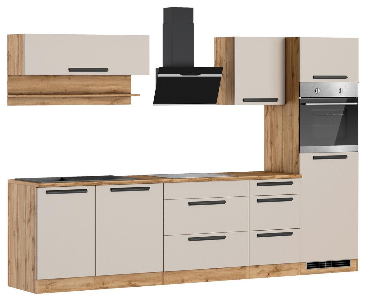 Küchenblock Aveiro m. Geräten Kaschmir - Kaschmir/Eiche Wotan, Trend, Holzwerkstoff/Metall (300cm) - Held