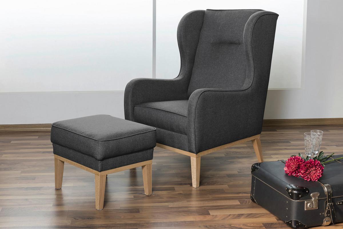 HOCKER ANGELO - Graphitfarben/Naturfarben, KONVENTIONELL, Holz/Textil (50/41/41cm) - Max Winzer