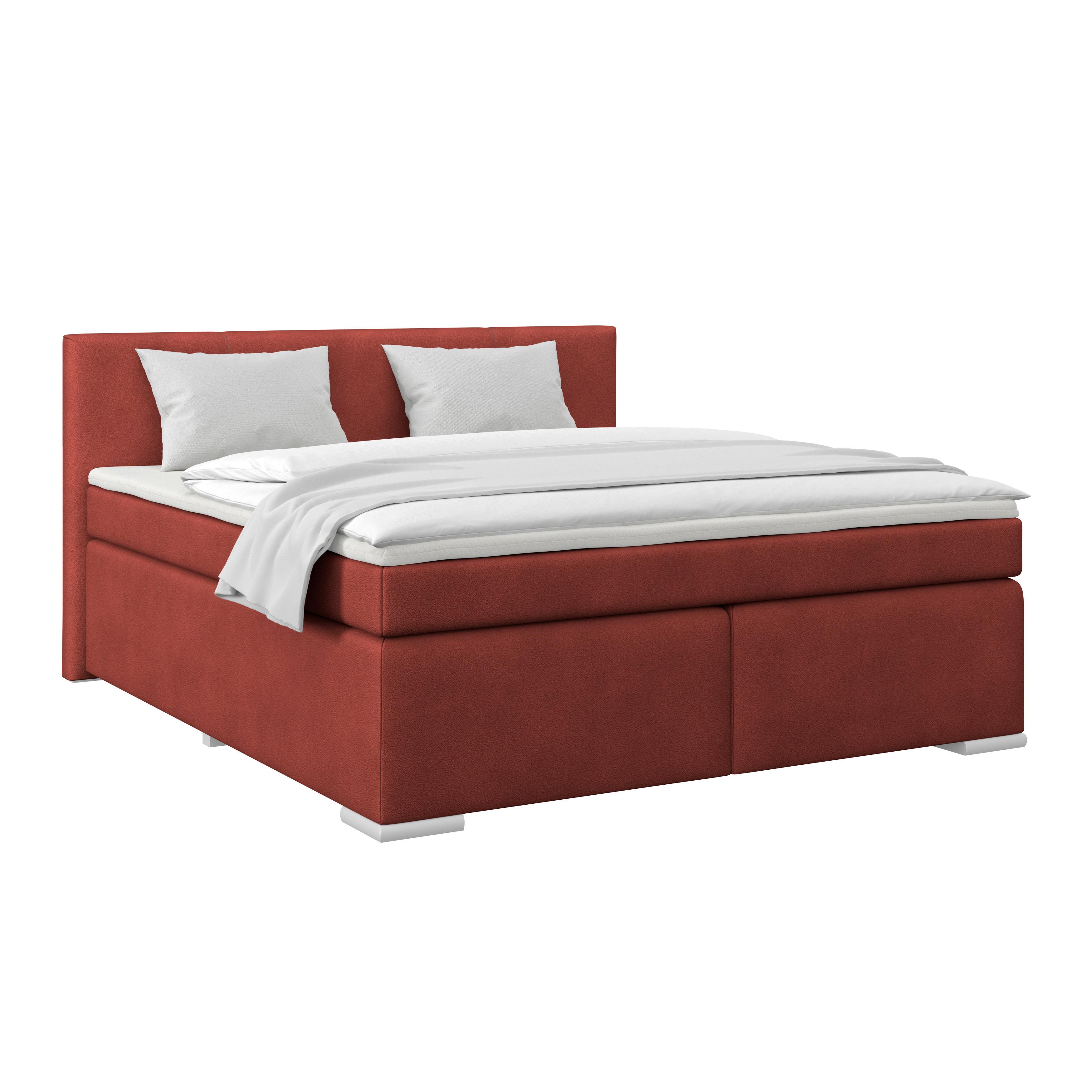 Boxspring Krevet Mira 1 - tamno crvena, Basics, metal/tekstil (180/200cm)