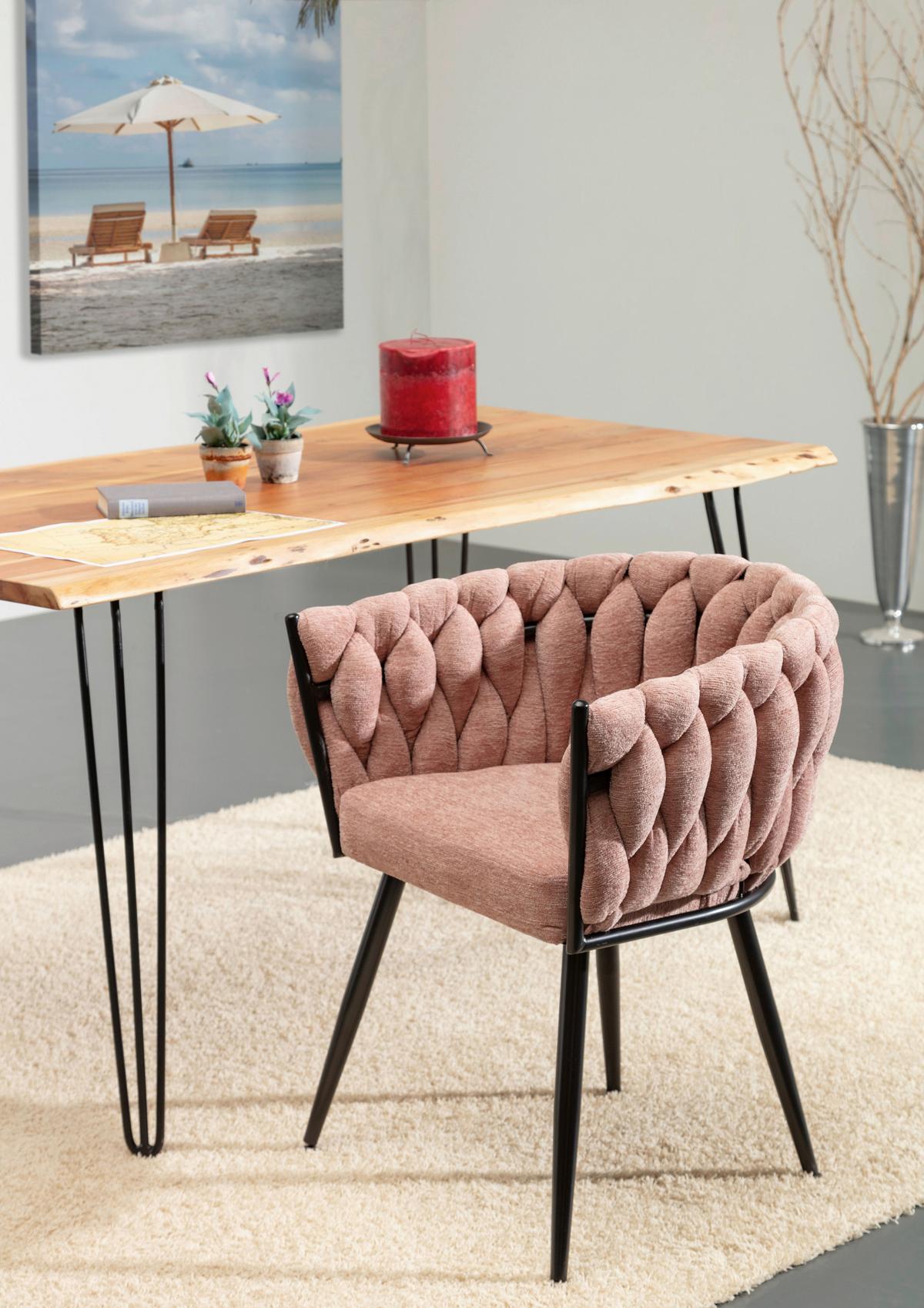 KRZESŁO Z PODŁOKIETNIKAMI WEAVY - różowy/czarny, Design, metal/tkanina (60/78/55cm) - Landscape