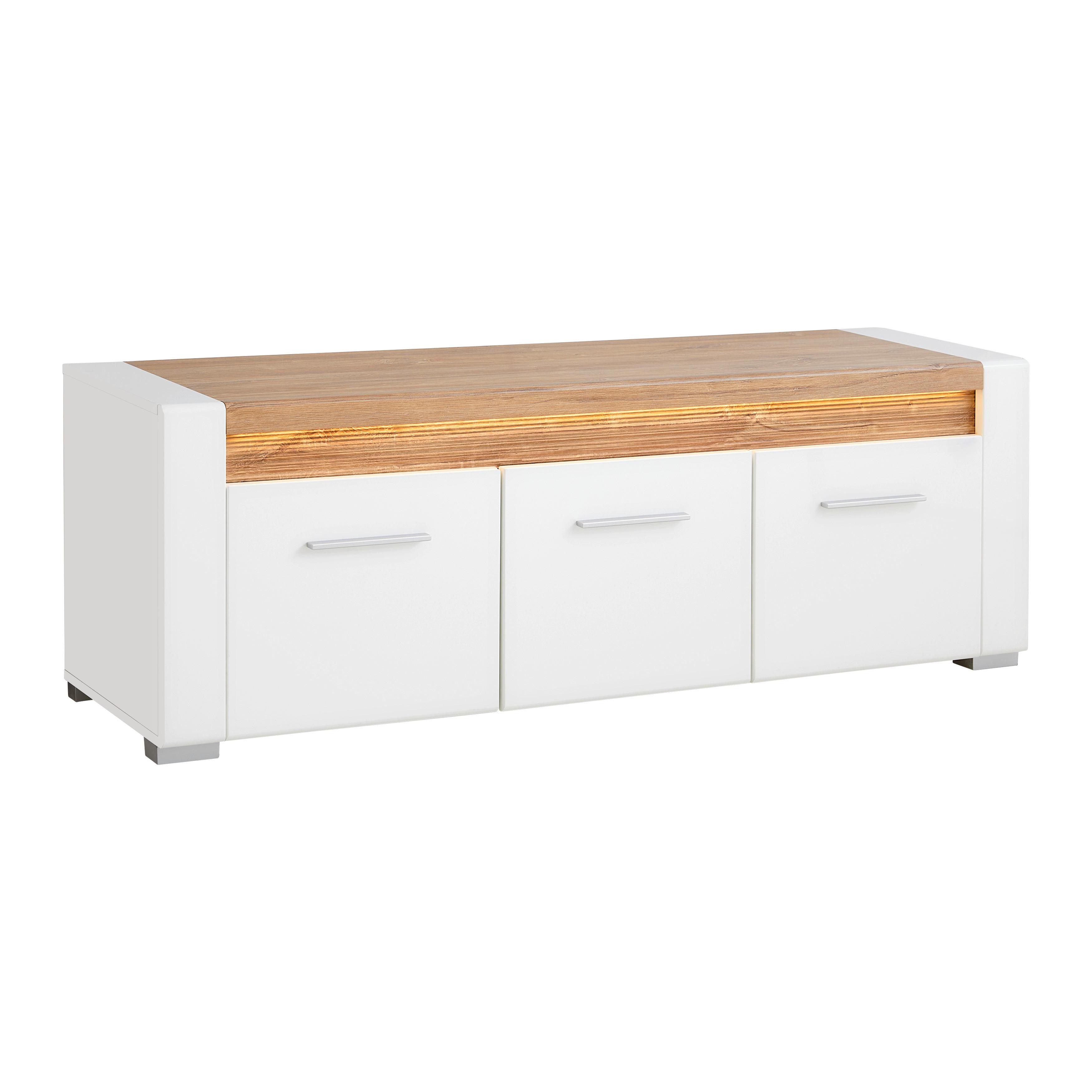 MEDIABÄNK LEONARDO - vit/kromfärg, Modern, metall/trämaterial (160/56/45cm) - Mömax