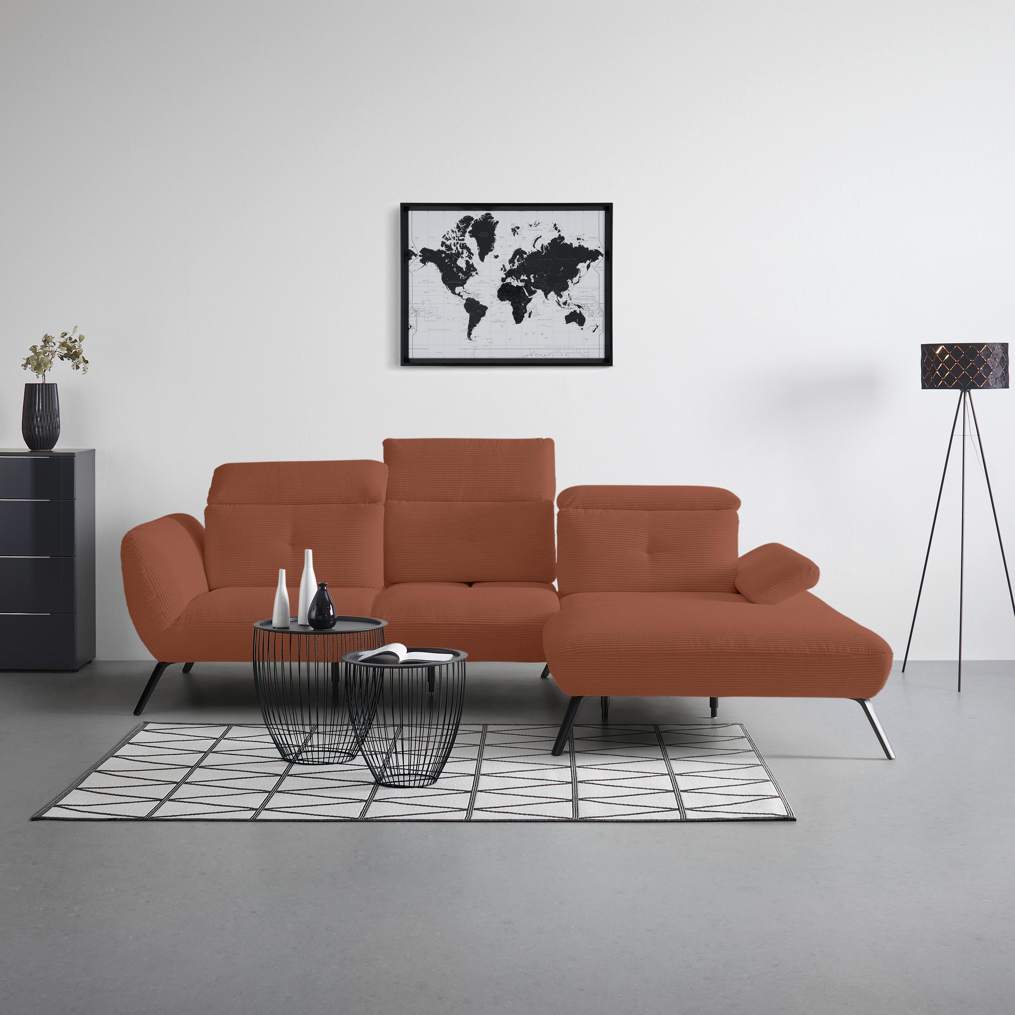 Wohnlandschaft Seattle Kupferfarben - Schwarz/Weiß, MODERN, Holzwerkstoff/Textil (301/196cm) - Premium Living