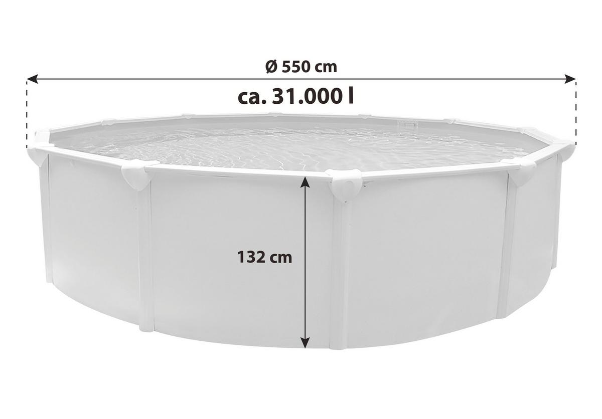 Schwimmbecken Steely Supreme Ø ca. 550cm - Blau/Weiß, MODERN, Kunststoff/Metall (550/132cm)
