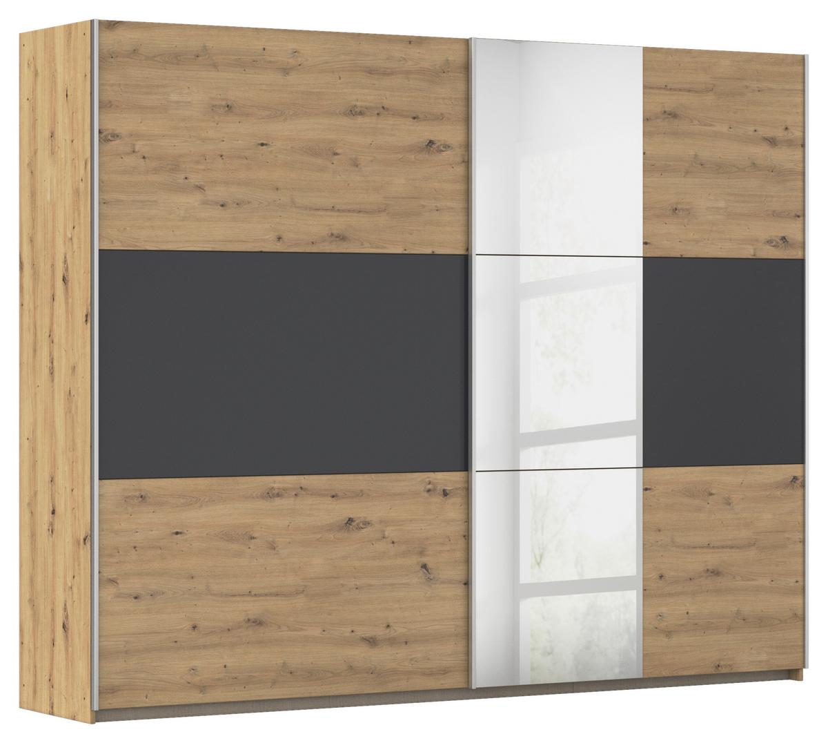 Omara Z Drsnimi Vrati Foster, Hrast, Siva, Ogledalo, 261 Cm - siva/barve aluminija, Konvencionalno, kovina/leseni material (261/210/59cm)