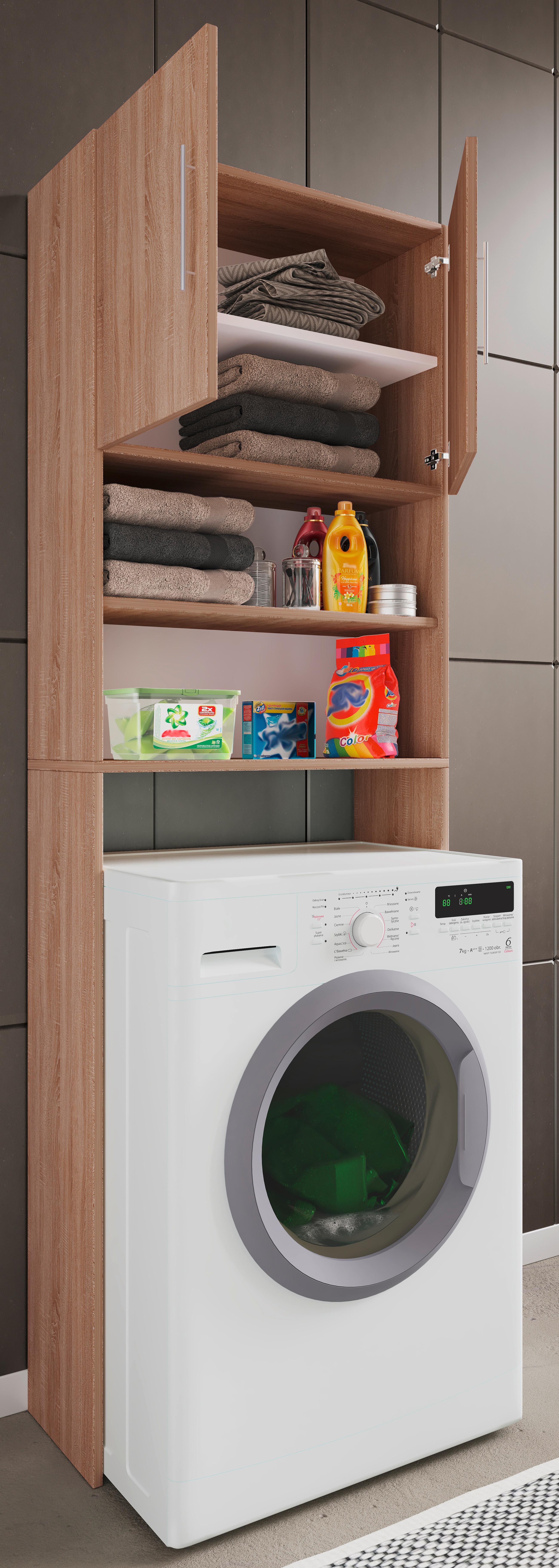 Waschmaschinenschrank JUTAS Sonoma Eiche ca. 64x190x25cm - Silberfarben/Sonoma Eiche, MODERN, Holzwerkstoff/Kunststoff (64/190/25cm) - MID.YOU