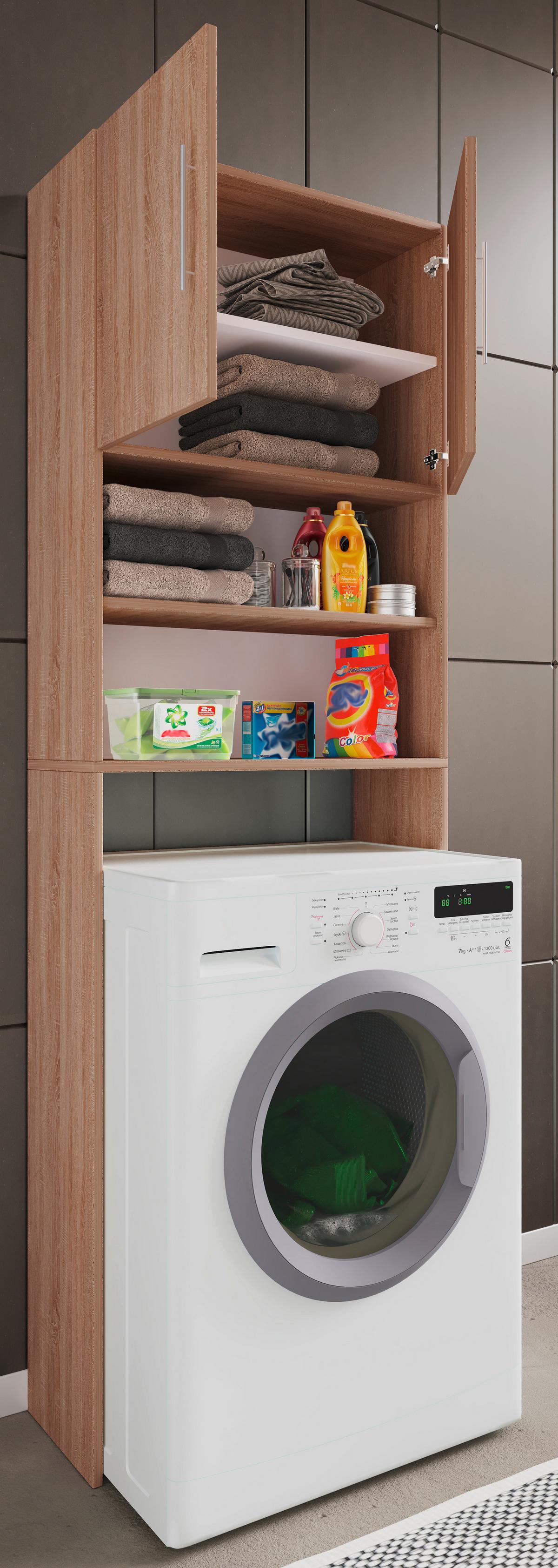 Waschmaschinenschrank JUTAS Sonoma Eiche ca. 64x190x25cm - Silberfarben/Sonoma Eiche, MODERN, Holzwerkstoff/Kunststoff (64/190/25cm) - MID.YOU