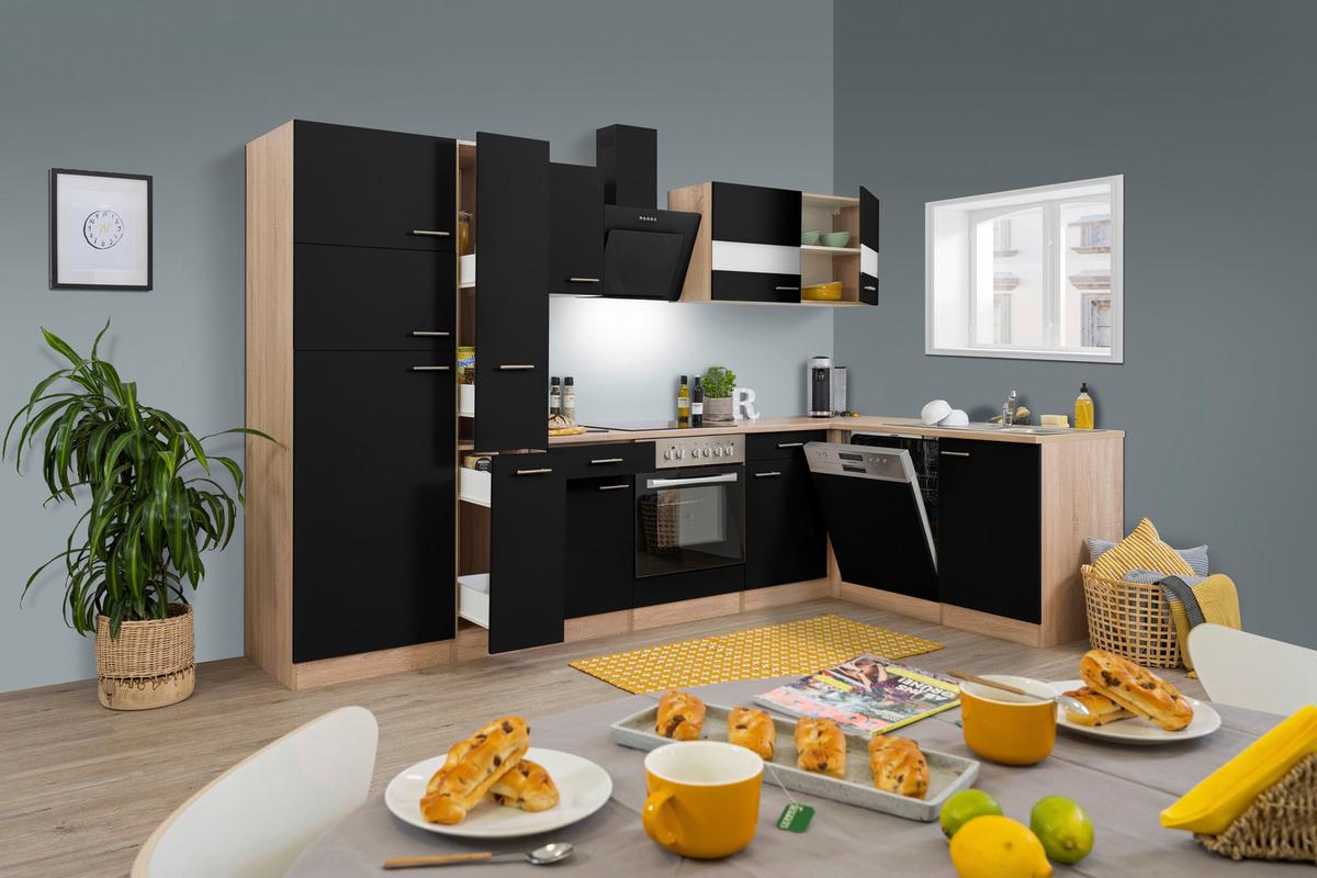 Küchenleerblock LBKBL310ESS Schwarz/Eiche ca. 310x172 cm - Eichefarben/Silberfarben, Basics, Holzwerkstoff/Metall (310/172cm) - Respekta