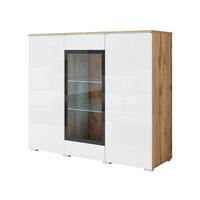 Highboard Vera Weiß Hochglanz - Weiß Hochglanz/Eiche Wotan, Trend, Glas/Holzwerkstoff (120/103,3/39,5cm) - P & B