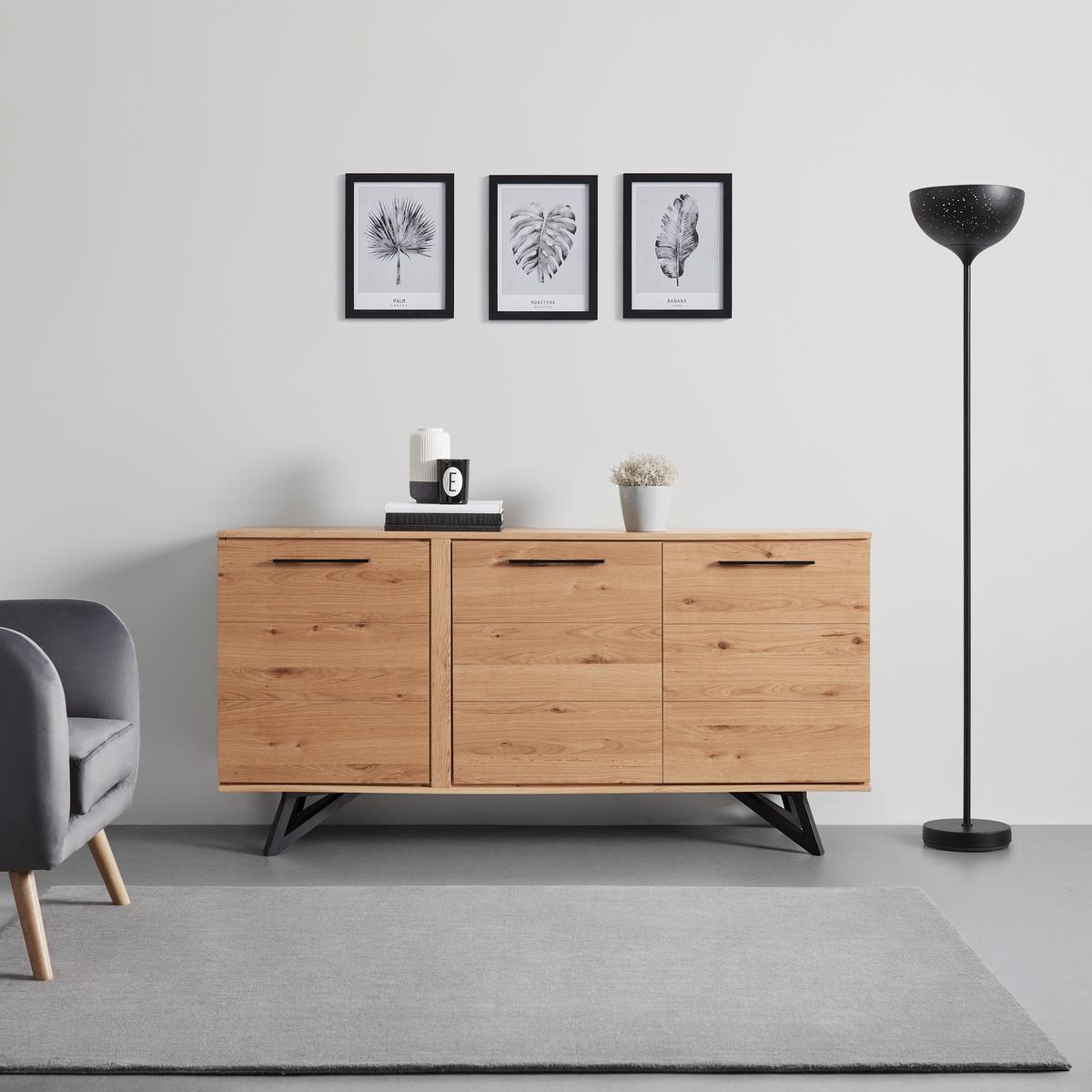 Sideboard Emilio Eichefarben Echtholz - Eichefarben/Schwarz, MODERN, Holz/Metall (170/85/40cm) - Bessagi Home