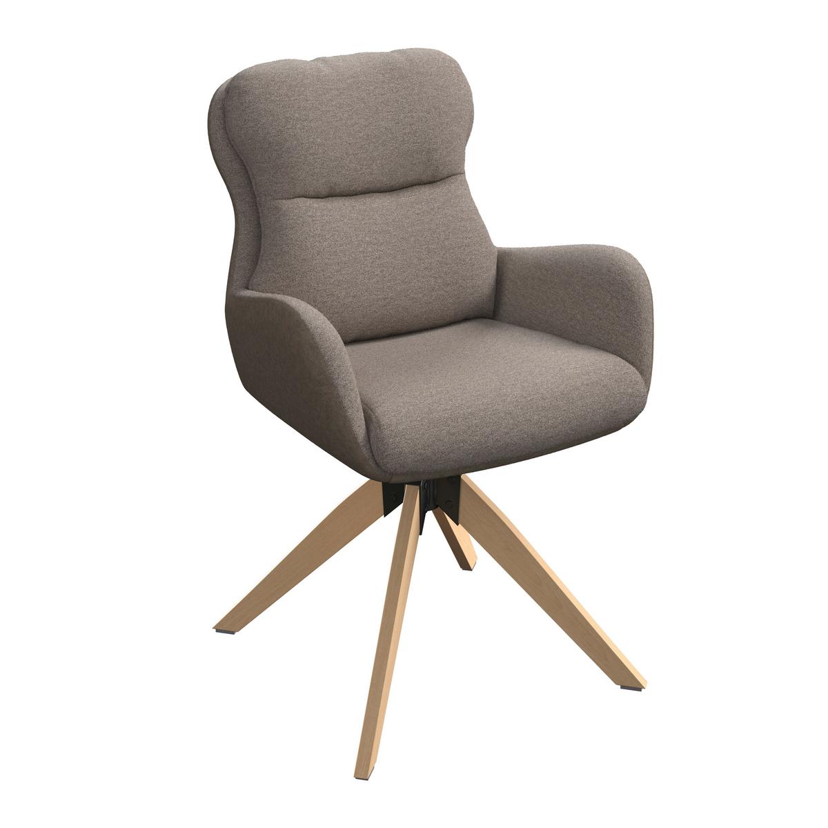 Armlehnstuhl Neelia Braun Webstoff Drehbar Gepolstert - Braun/Naturfarben, MODERN, Holz/Textil (71/60/94cm) - Bessagi Home
