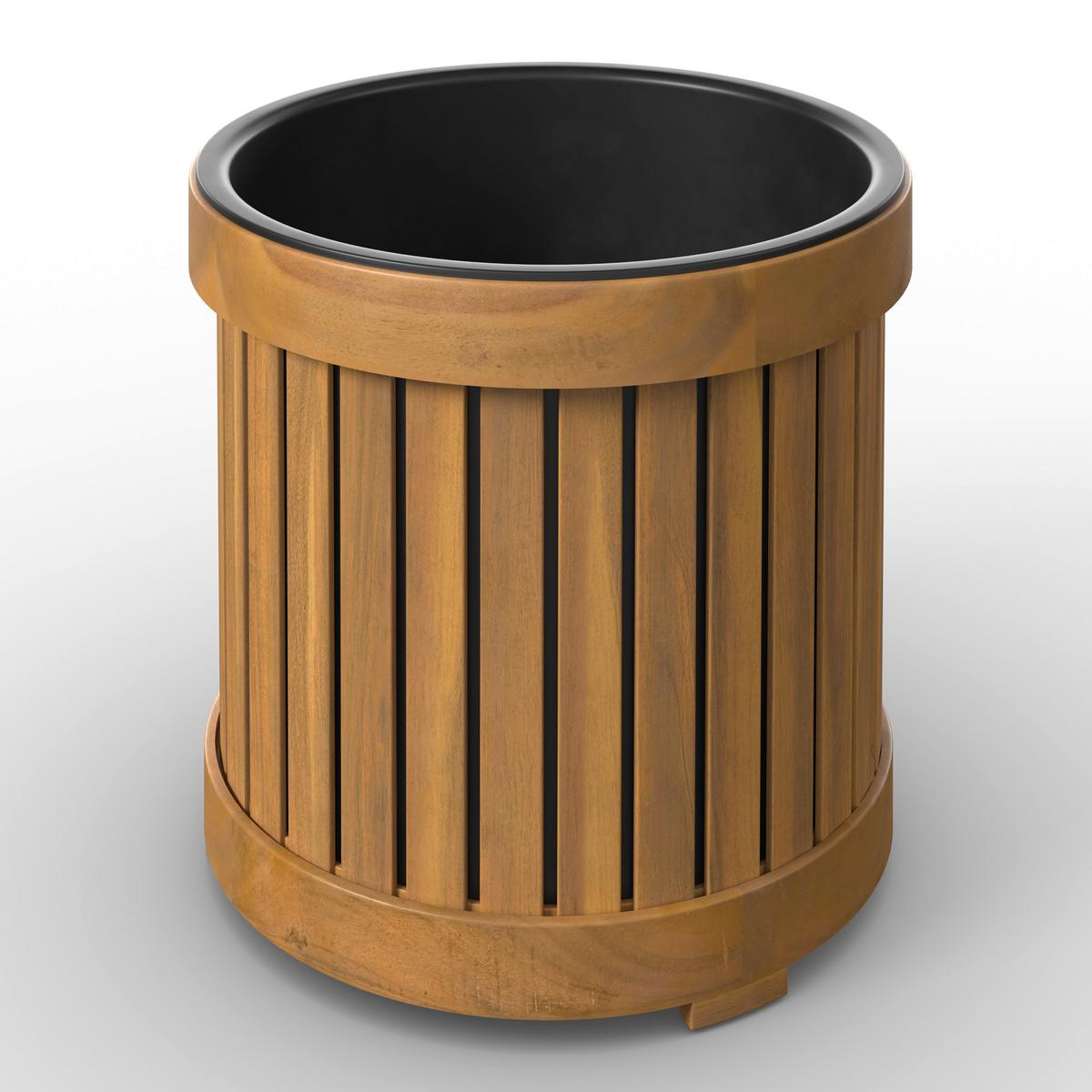 Hochbeet Marlo Echtholz massiv Ø 36 cm - Schwarz/Akaziefarben, MODERN, Holz/Kunststoff (47/37/49cm) - Bessagi Garden