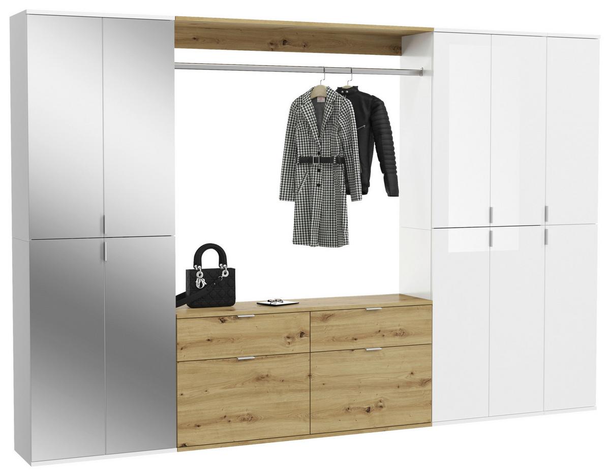 Garderobe Projekt X ca. 273x193 cm Eiche/Weiß - Weiß Hochglanz, KONVENTIONELL, Glas/Holzwerkstoff (273/193/34cm) - MID.YOU