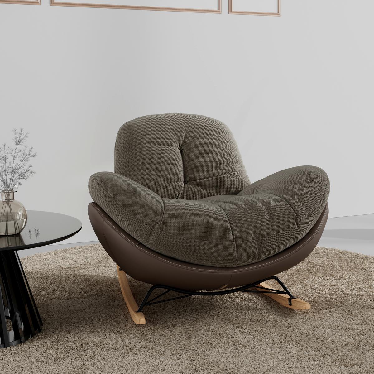 Schaukelsessel Elea Braun Lederlook/Chenille - Schwarz/Braun, MODERN, Holz/Textil (104/78/102cm) - Bessagi Home