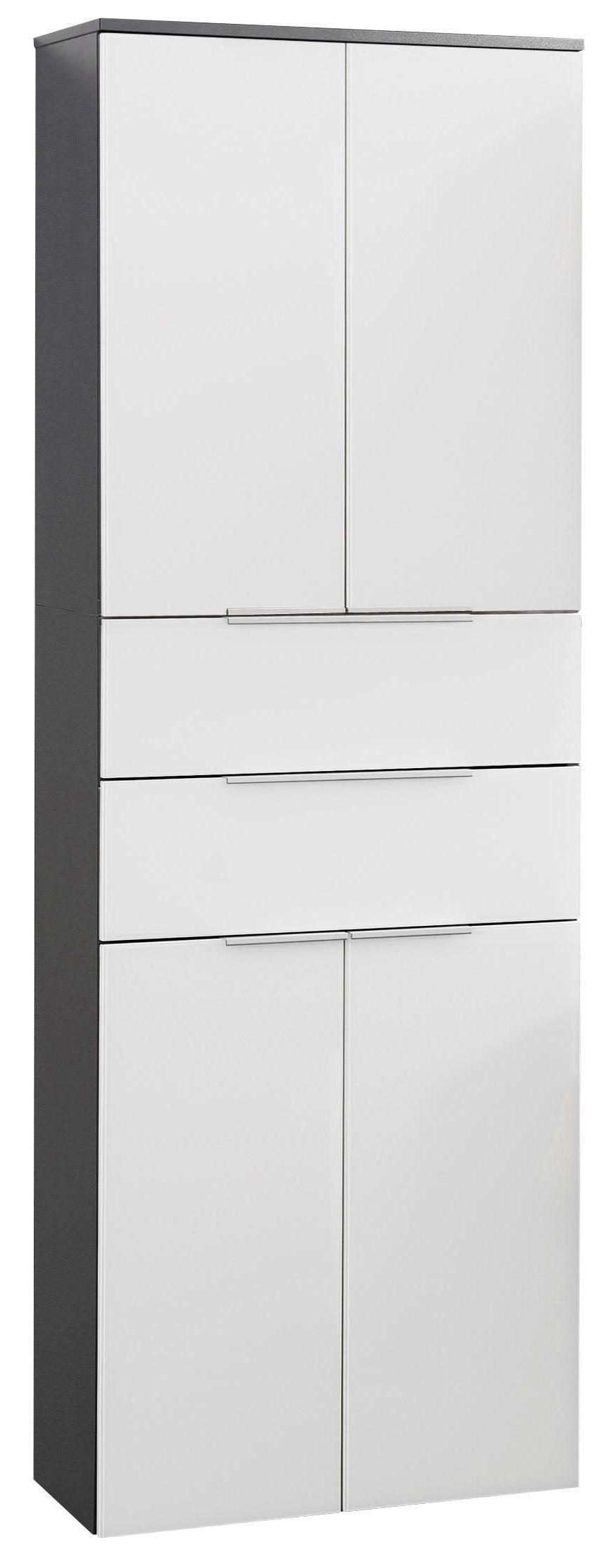 Hochschrank "Kara Chess" , weiß, anthrazit - Silberfarben/Weiß, MODERN, Glas/Holzwerkstoff (61/176/32cm) - MID.YOU