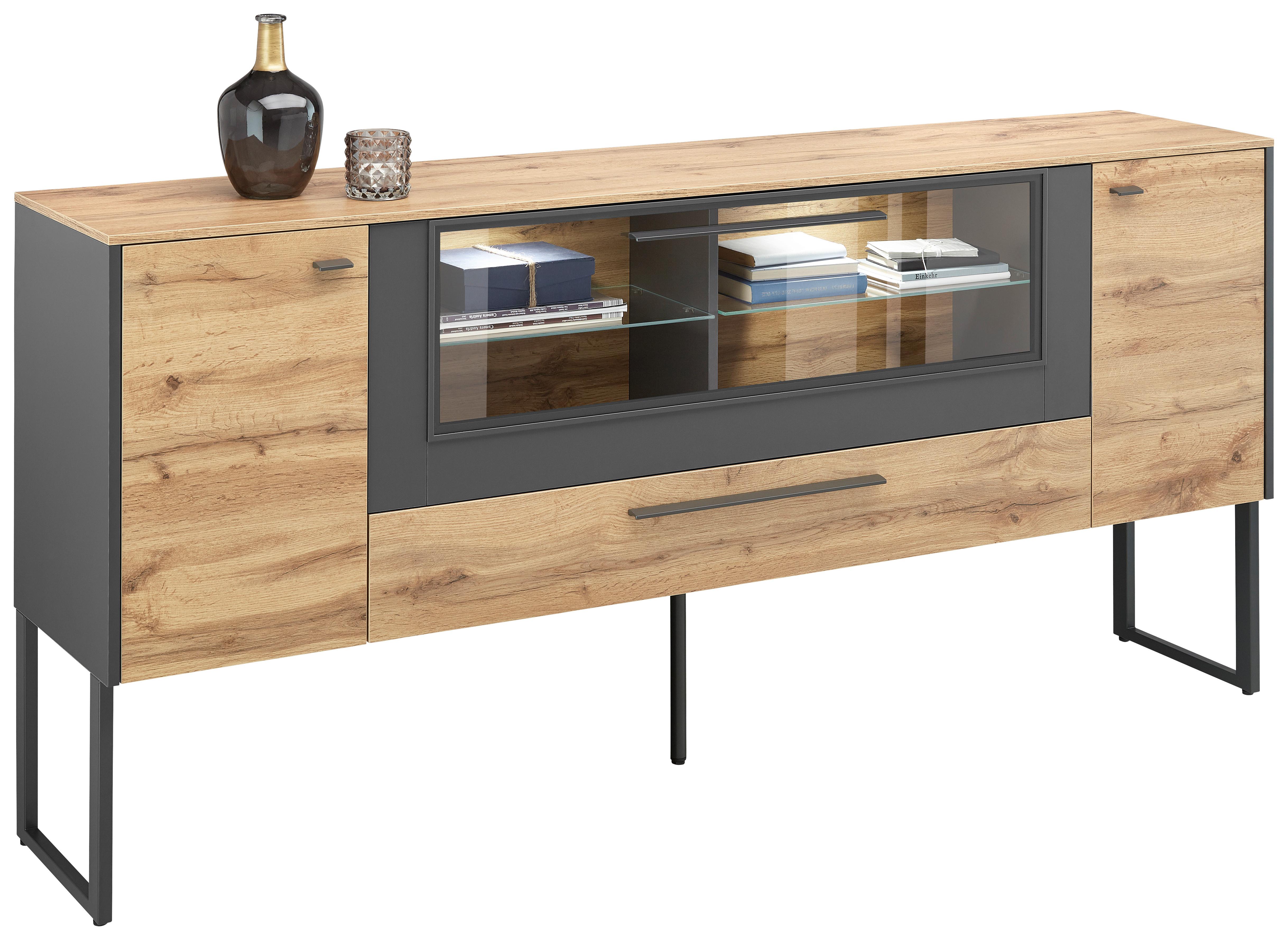 Sideboard in Eichefarben - Schieferfarben/Eichefarben, Modern, Holzwerkstoff/Metall (197/91/40cm) - Premium Living