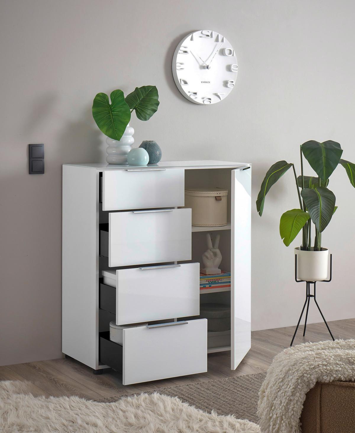 Kommode Siena Weiss - Chromfarben/Weiss, Modern, Glas/Holzwerkstoff (90/99/40cm) - Mömax