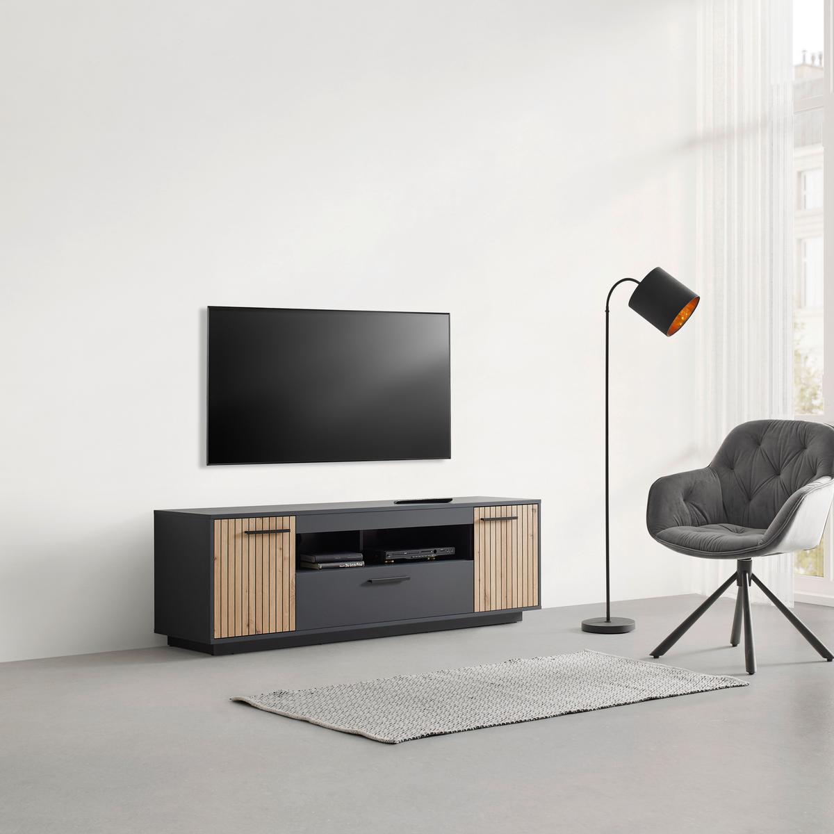 Tv Komoda Lukas - crna/antracit, Moderno, pločasti materijal/plastika (163,6/52,2/40,2cm) - Modern Living