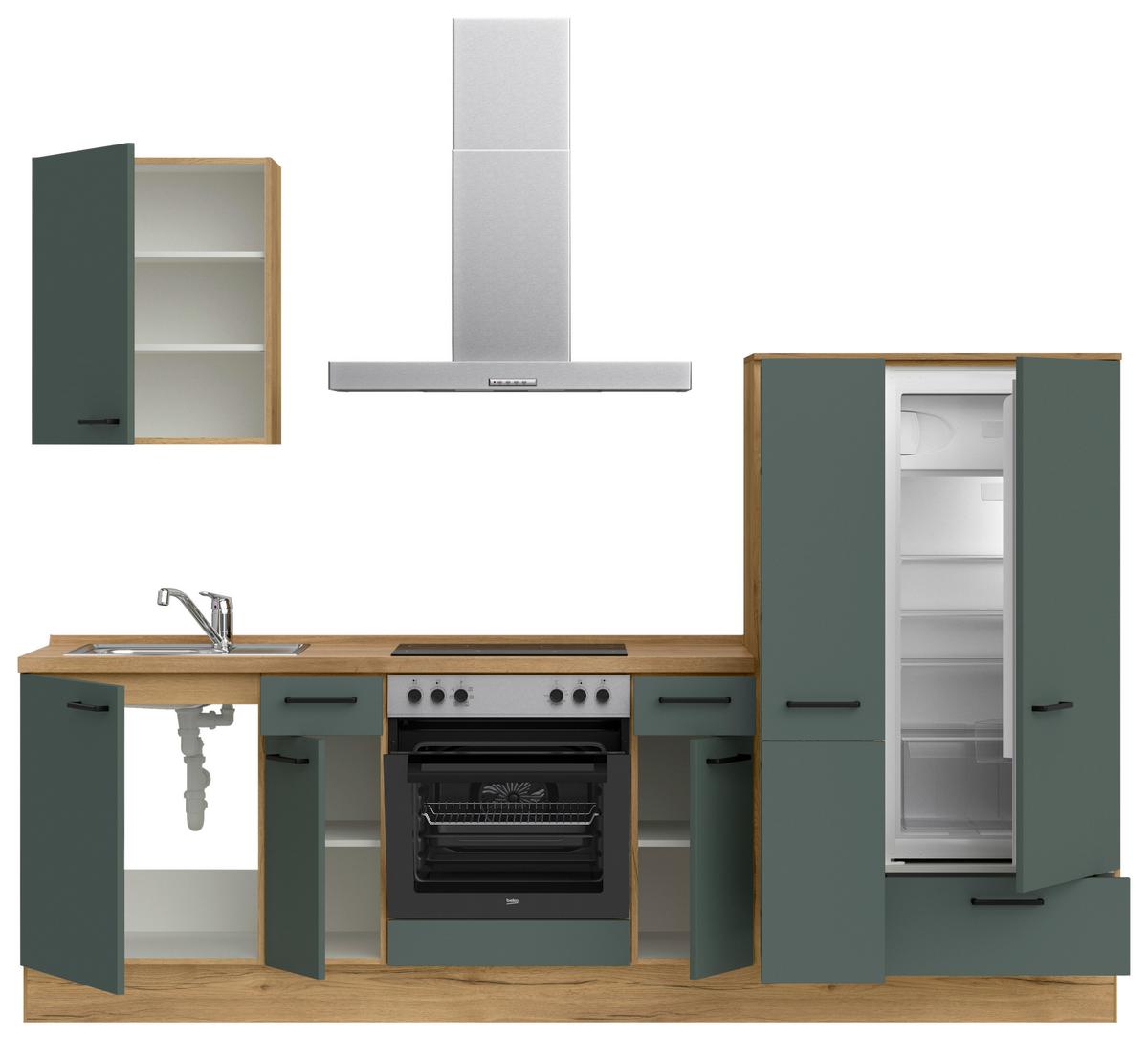 Küchenblock Easytouch m. Geräten Dunkelgrün - Dunkelgrün/Eichefarben, MODERN, Holzwerkstoff/Metall (270cm) - Nobilia