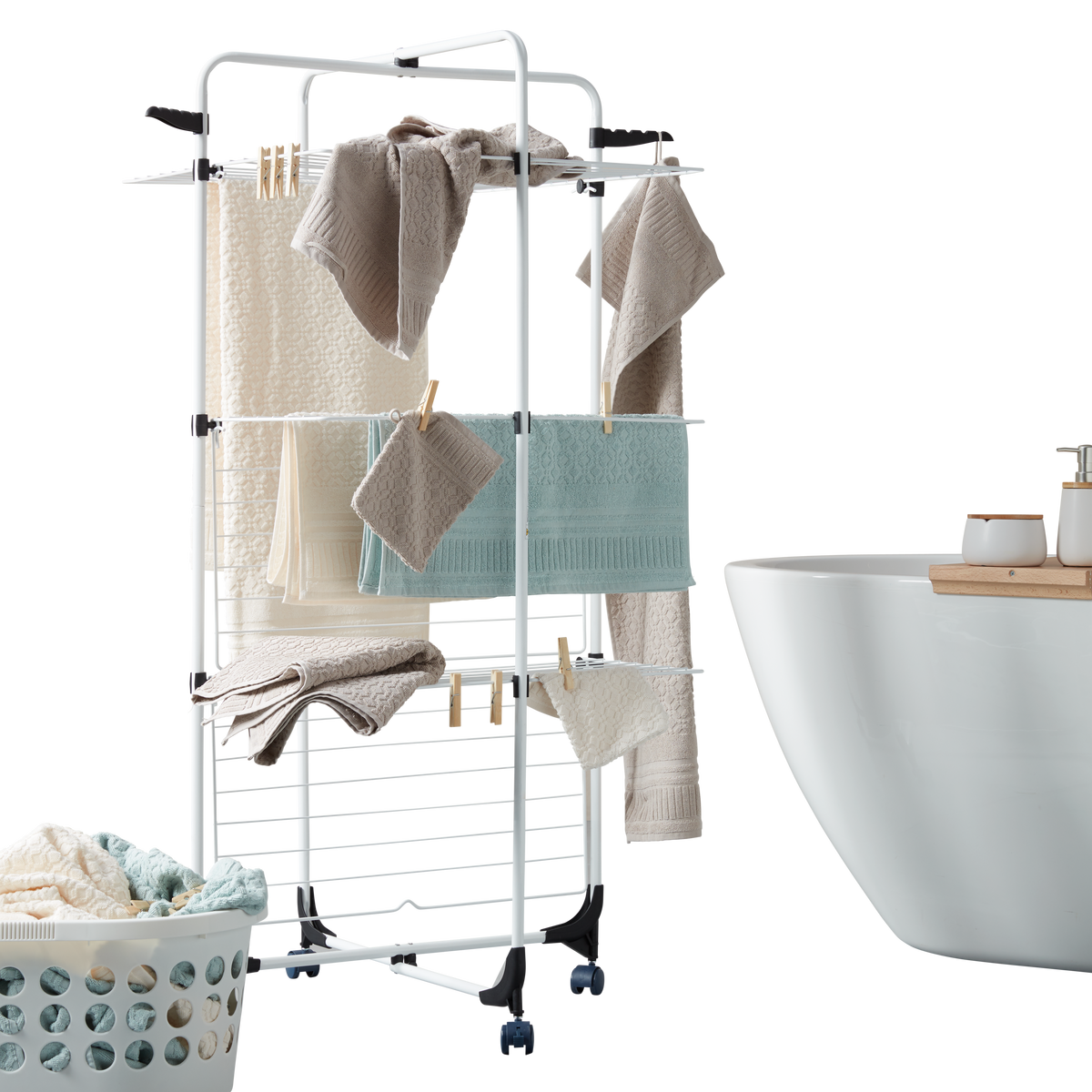 Emeletes Ruhaszárító Pro - fekete/fehér, műanyag/fém (71/65/136cm) - Premium Living